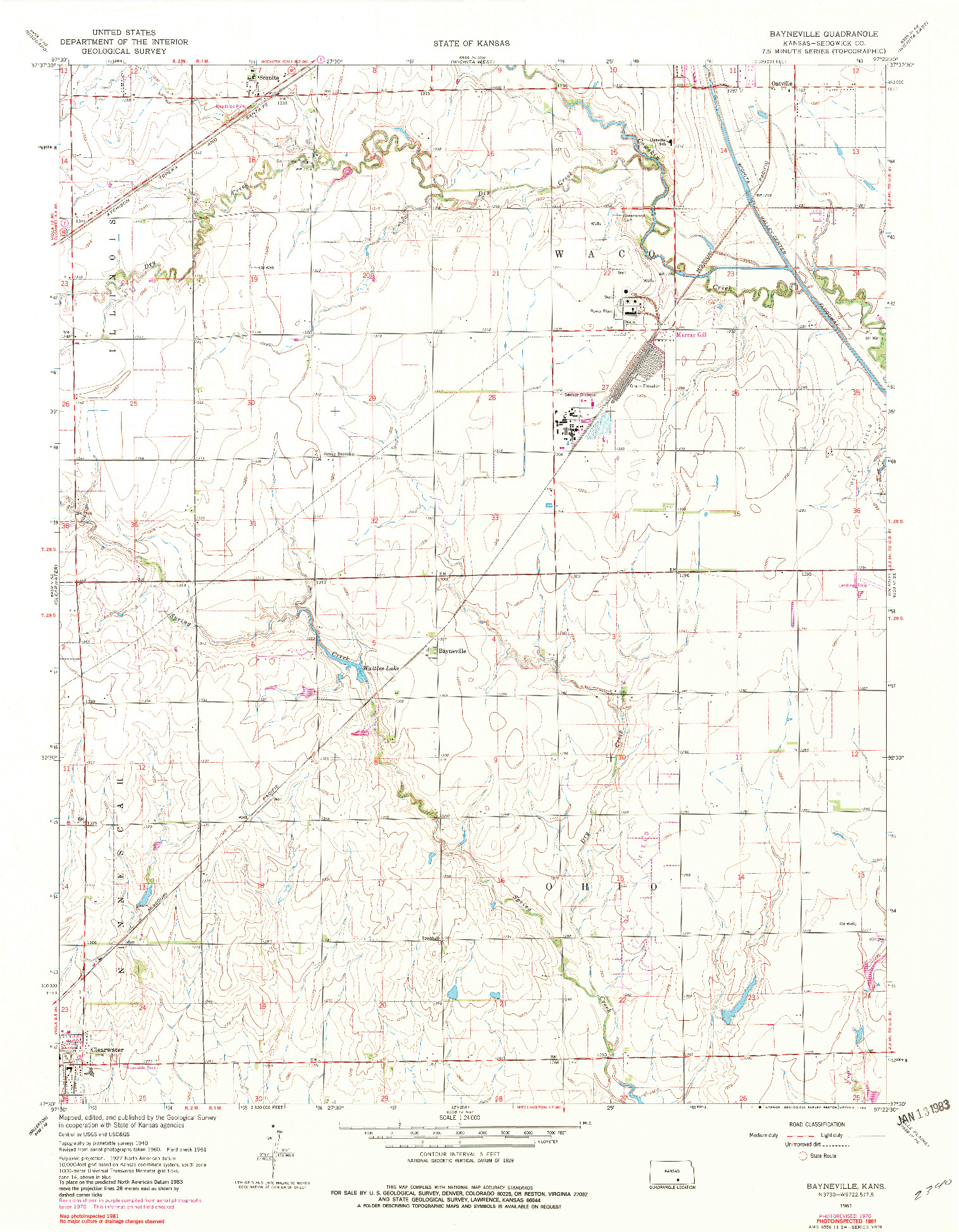 USGS 1:24000-SCALE QUADRANGLE FOR BAYNEVILLE, KS 1961