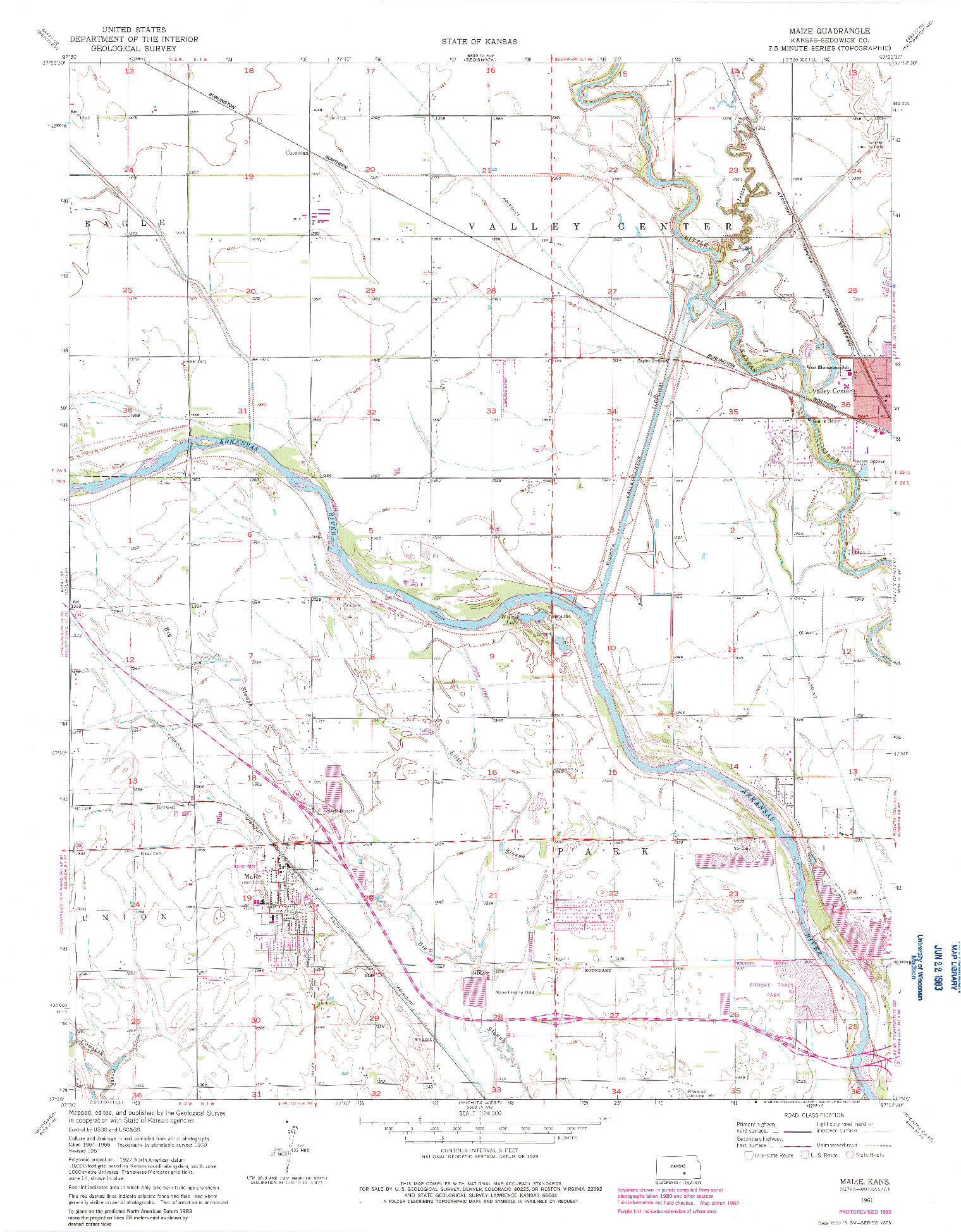 USGS 1:24000-SCALE QUADRANGLE FOR MAIZE, KS 1961