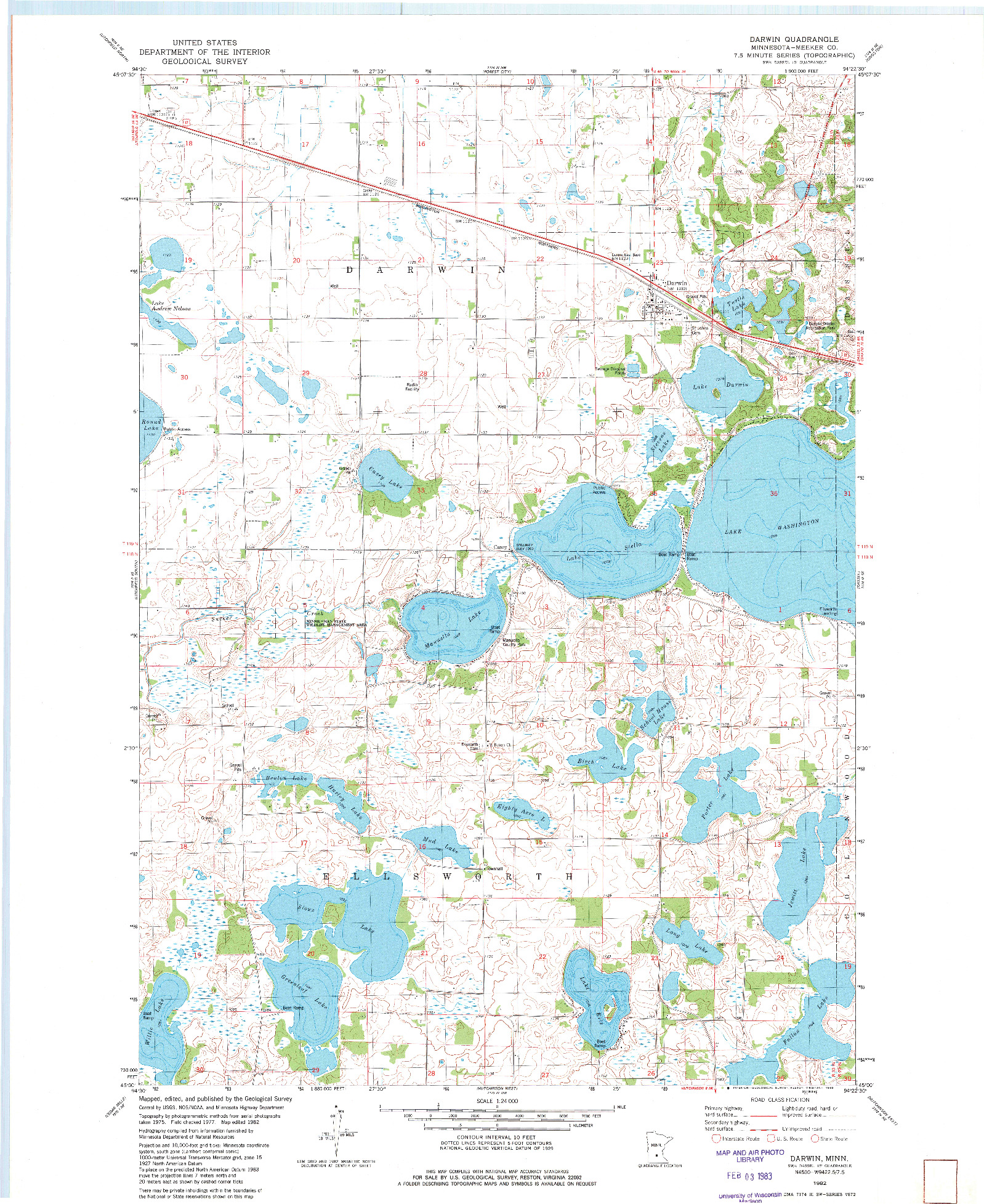 USGS 1:24000-SCALE QUADRANGLE FOR DARWIN, MN 1982