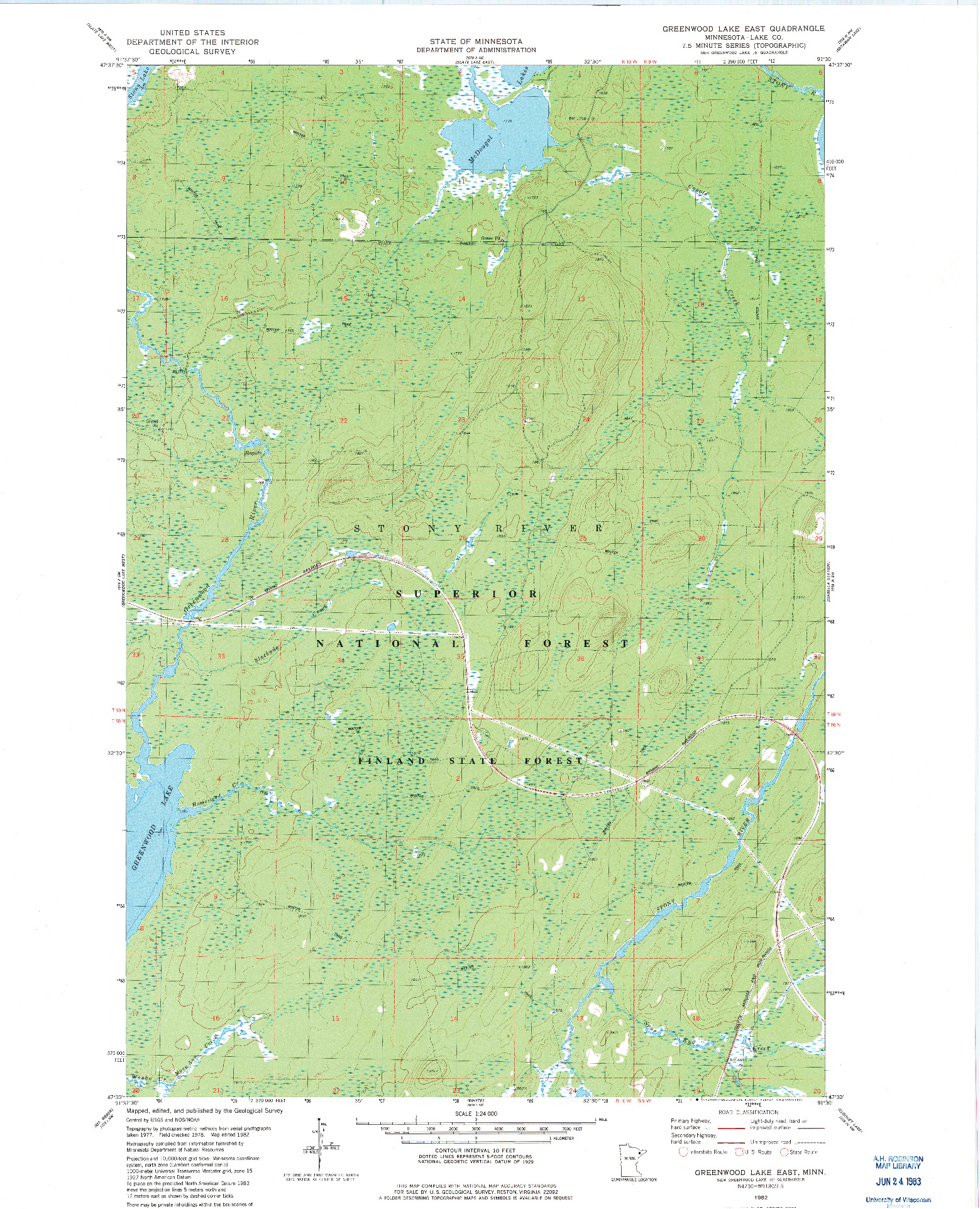 USGS 1:24000-SCALE QUADRANGLE FOR GREENWOOD LAKE EAST, MN 1982