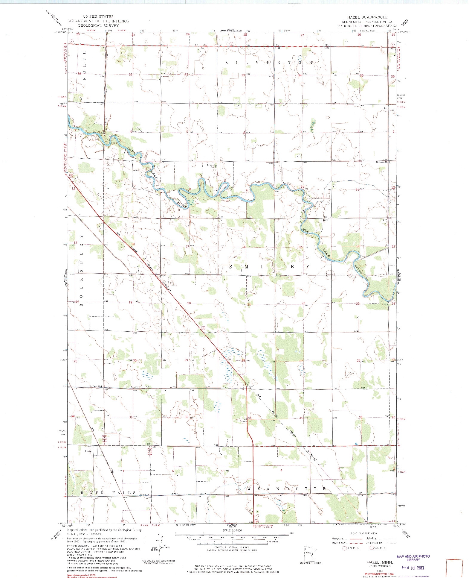 USGS 1:24000-SCALE QUADRANGLE FOR HAZEL, MN 1961