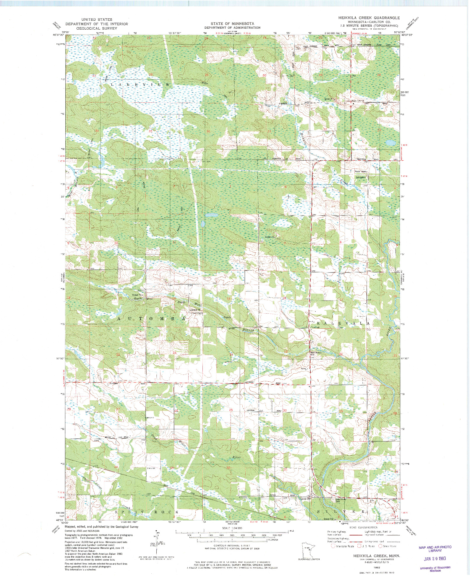 USGS 1:24000-SCALE QUADRANGLE FOR HEIKKILA CREEK, MN 1982