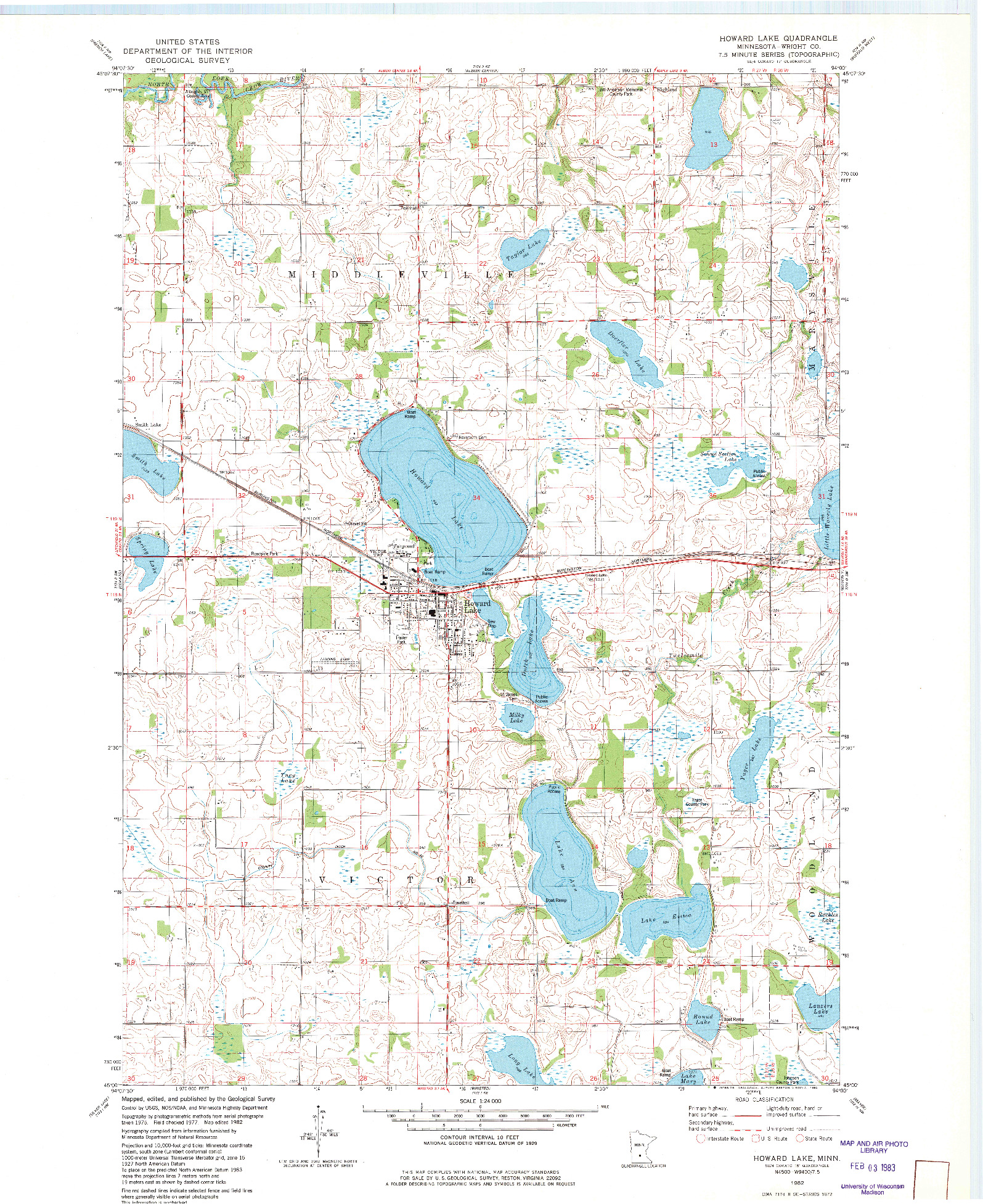 USGS 1:24000-SCALE QUADRANGLE FOR HOWARD LAKE, MN 1982
