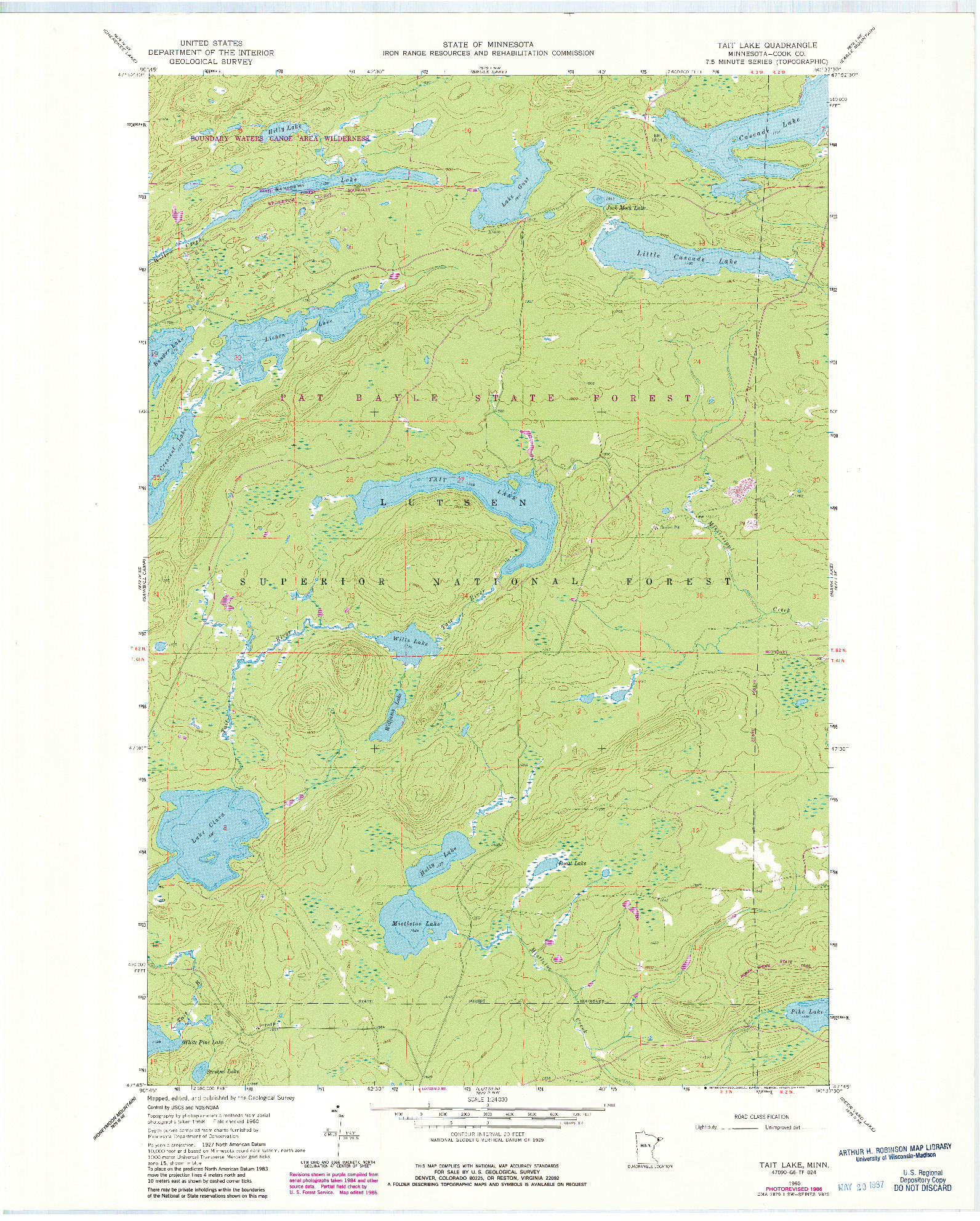 USGS 1:24000-SCALE QUADRANGLE FOR TAIT LAKE, MN 1960