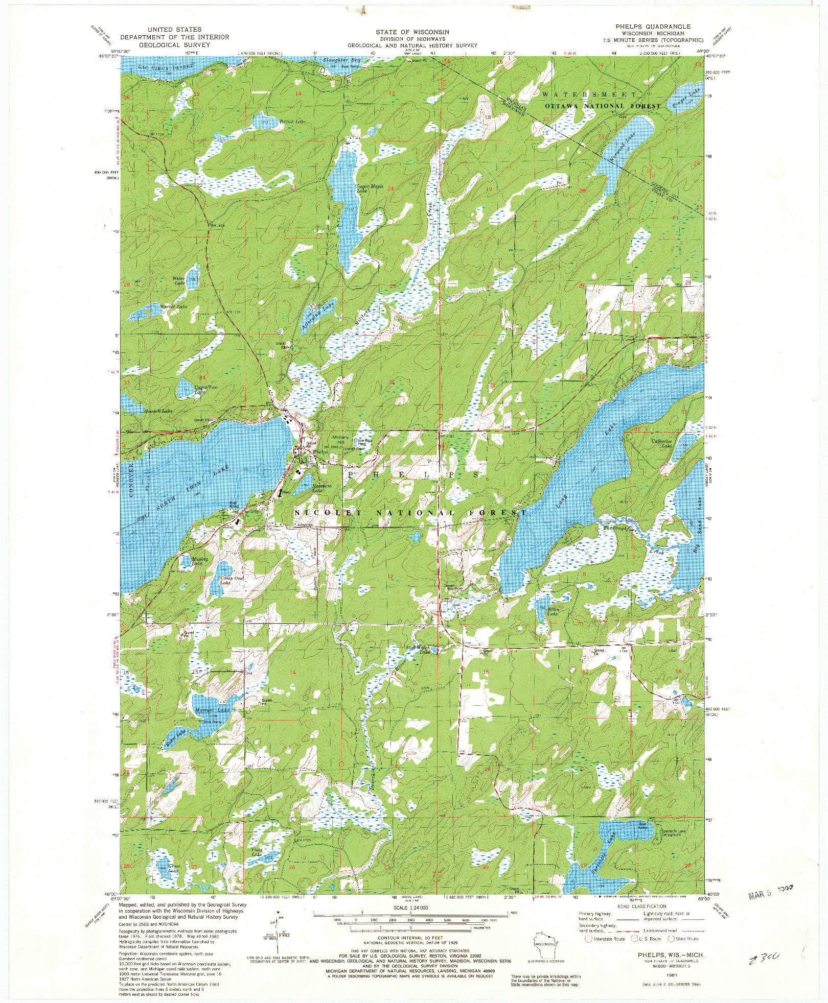 USGS 1:24000-SCALE QUADRANGLE FOR PHELPS, WI 1981