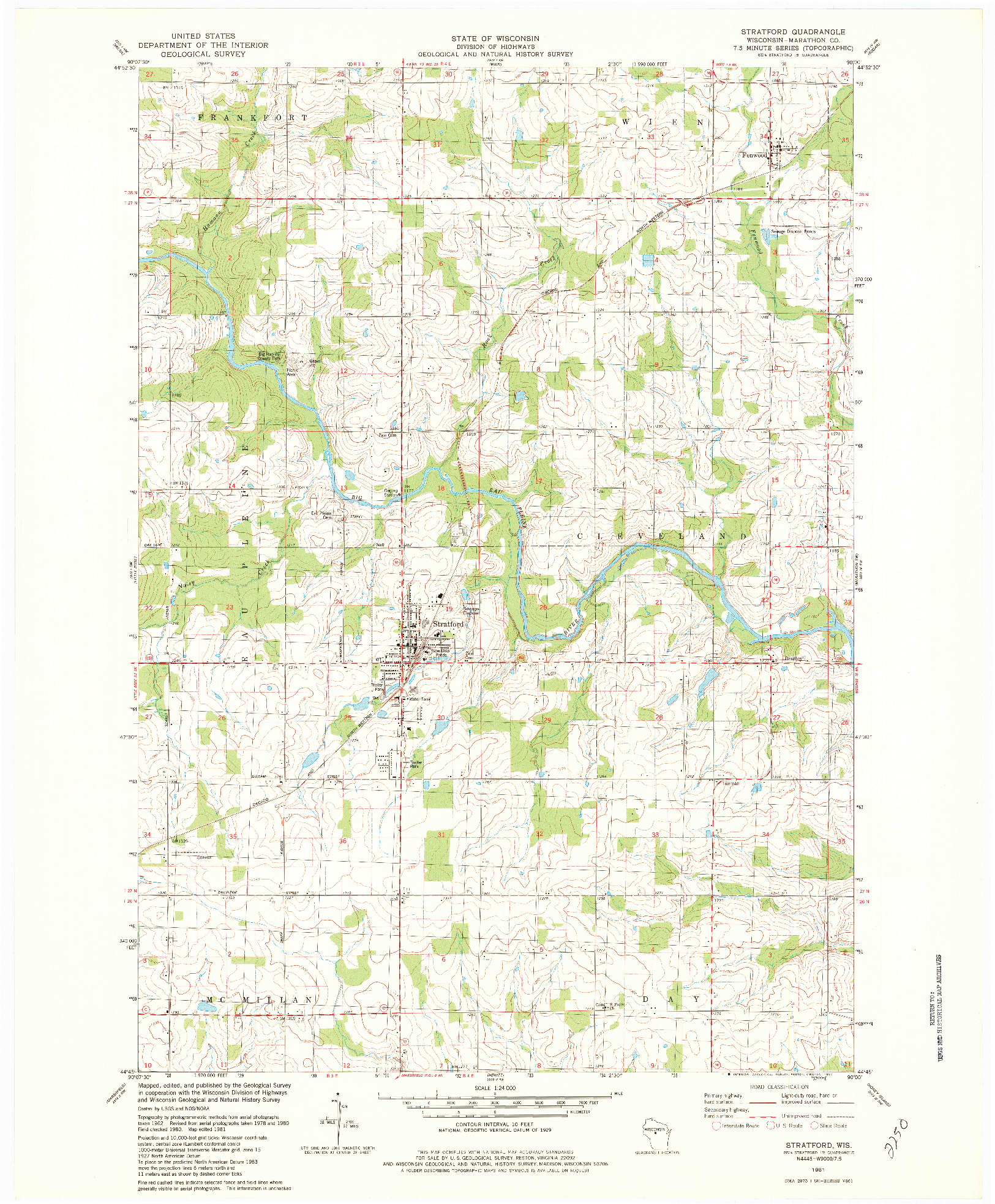 USGS 1:24000-SCALE QUADRANGLE FOR STRATFORD, WI 1981