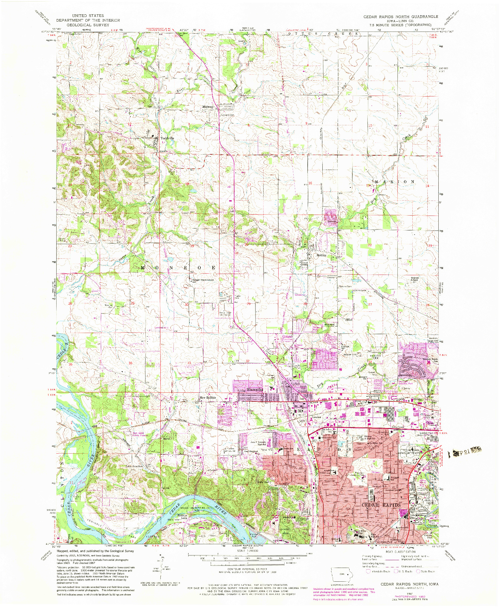 USGS 1:24000-SCALE QUADRANGLE FOR CEDAR RAPIDS NORTH, IA 1967