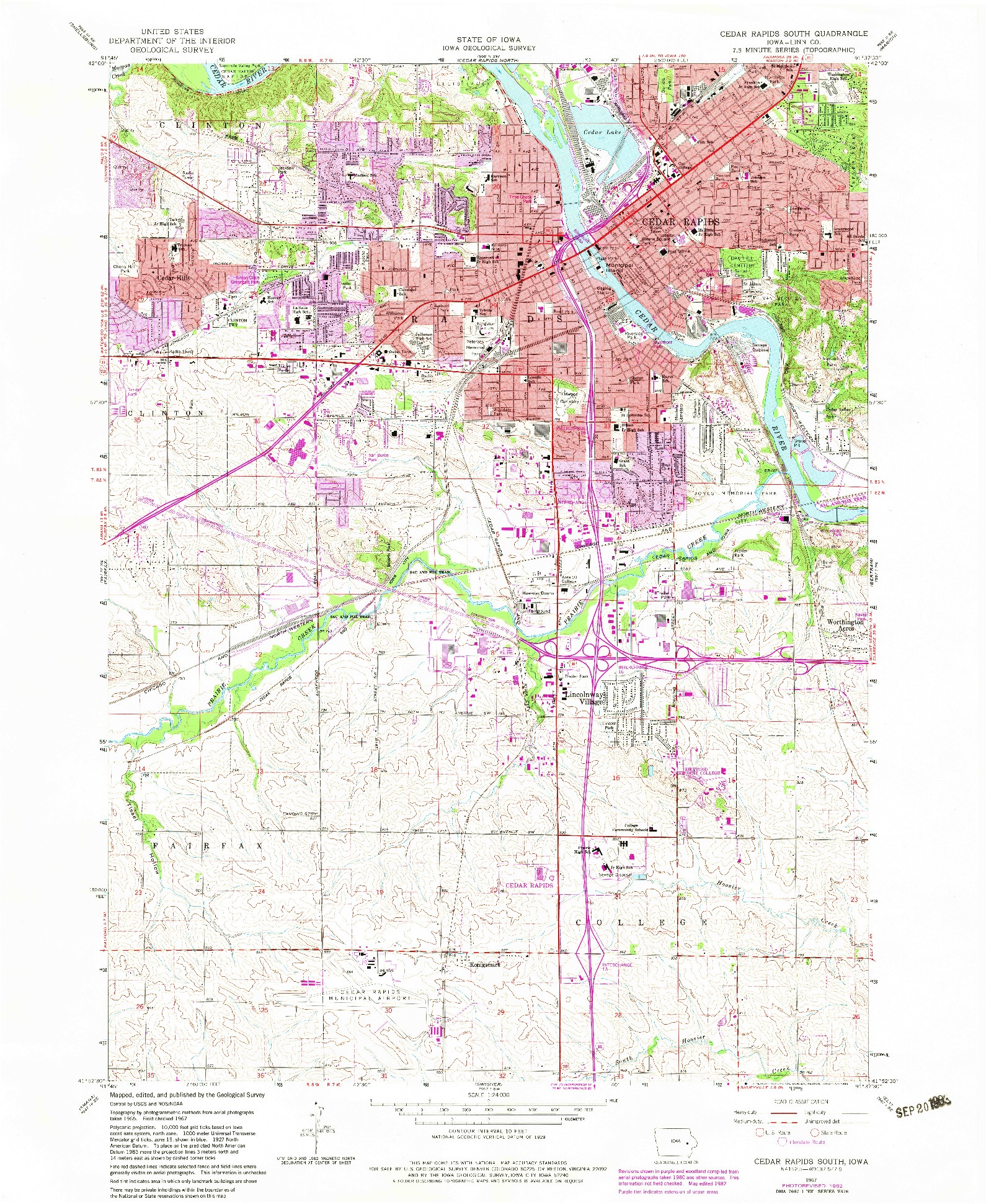 USGS 1:24000-SCALE QUADRANGLE FOR CEDAR RAPIDS SOUTH, IA 1967