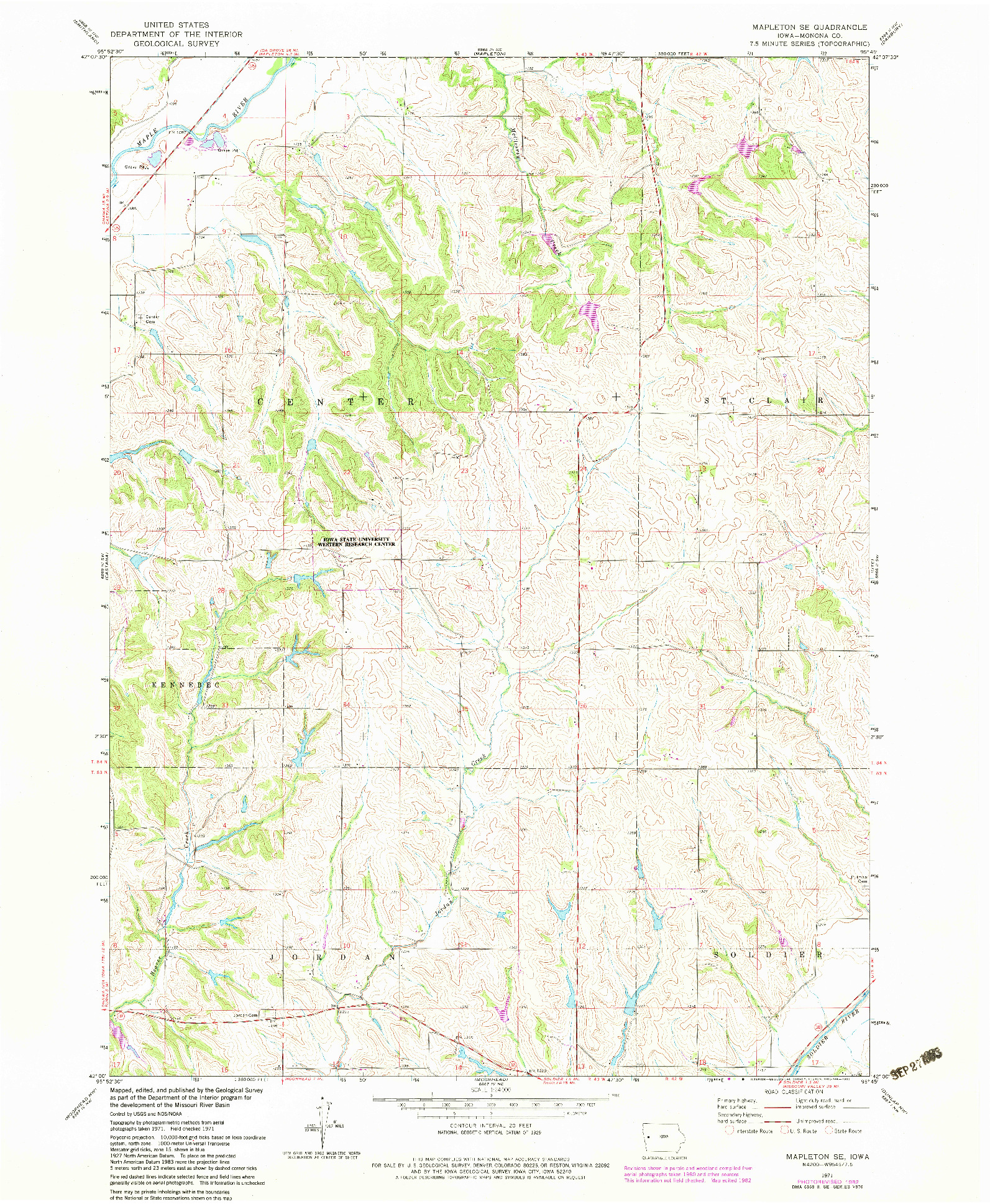 USGS 1:24000-SCALE QUADRANGLE FOR MAPLETON SE, IA 1971