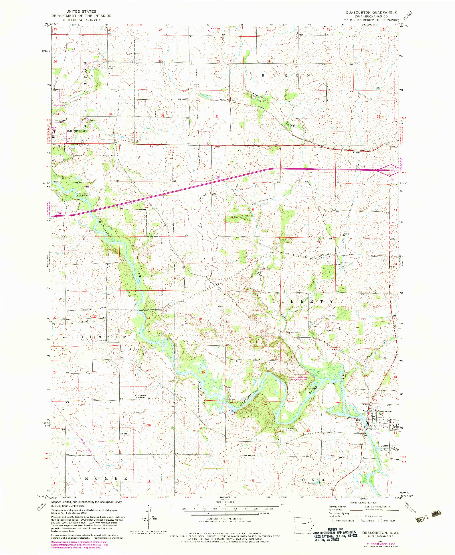USGS 1:24000-SCALE QUADRANGLE FOR QUASQUETON, IA 1973