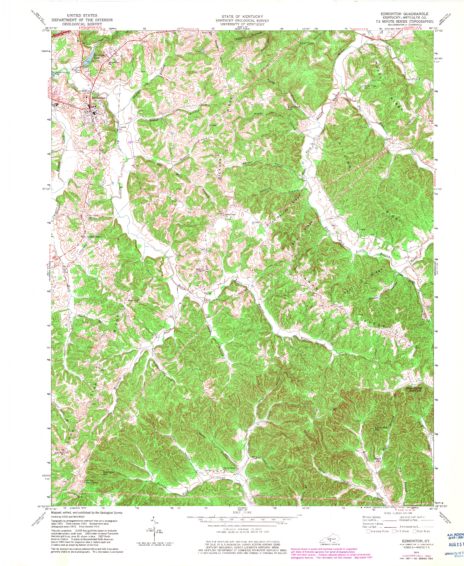 USGS 1:24000-SCALE QUADRANGLE FOR EDMONTON, KY 1974