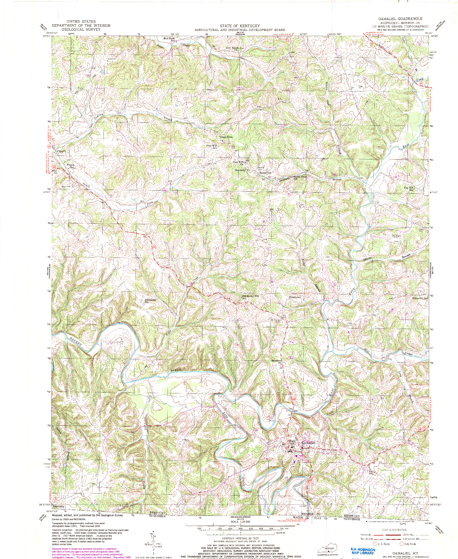 USGS 1:24000-SCALE QUADRANGLE FOR GAMALIEL, KY 1954