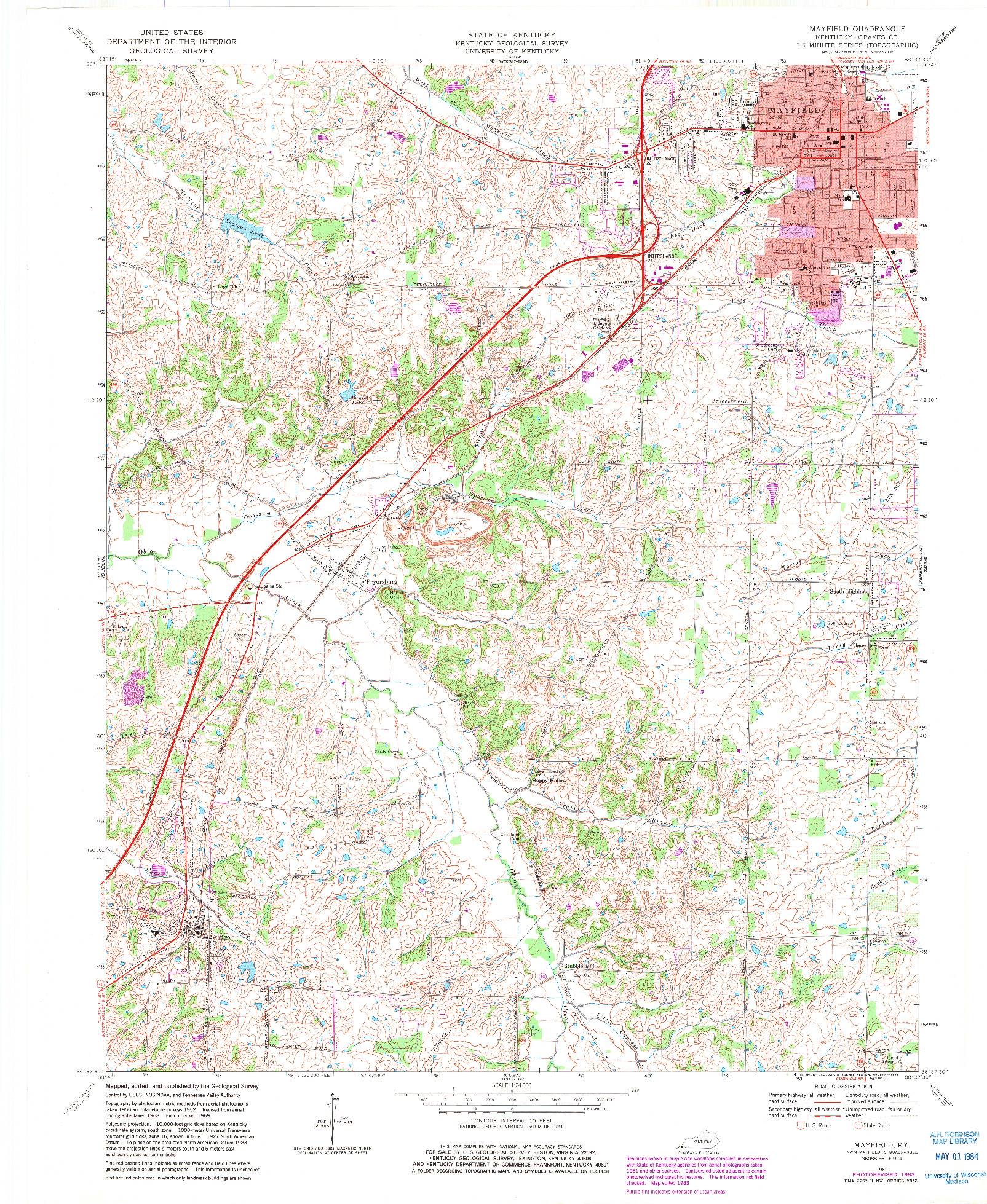 USGS 1:24000-SCALE QUADRANGLE FOR MAYFIELD, KY 1969