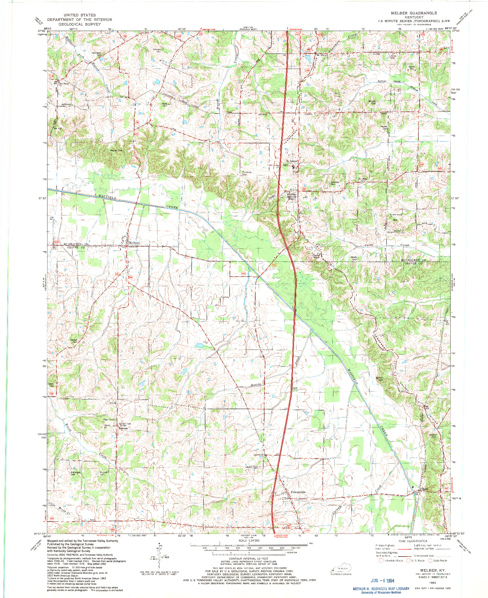 USGS 1:24000-SCALE QUADRANGLE FOR MELBER, KY 1982
