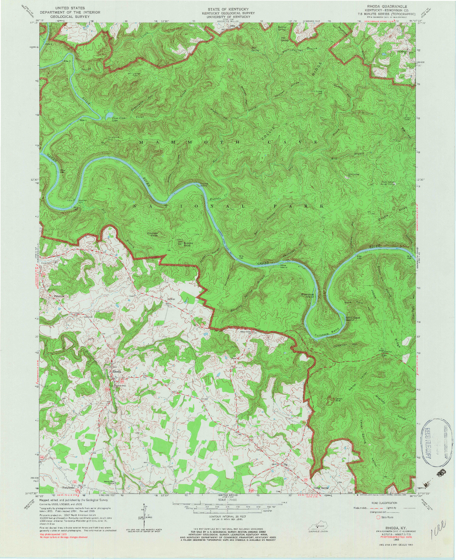 USGS 1:24000-SCALE QUADRANGLE FOR RHODA, KY 1965