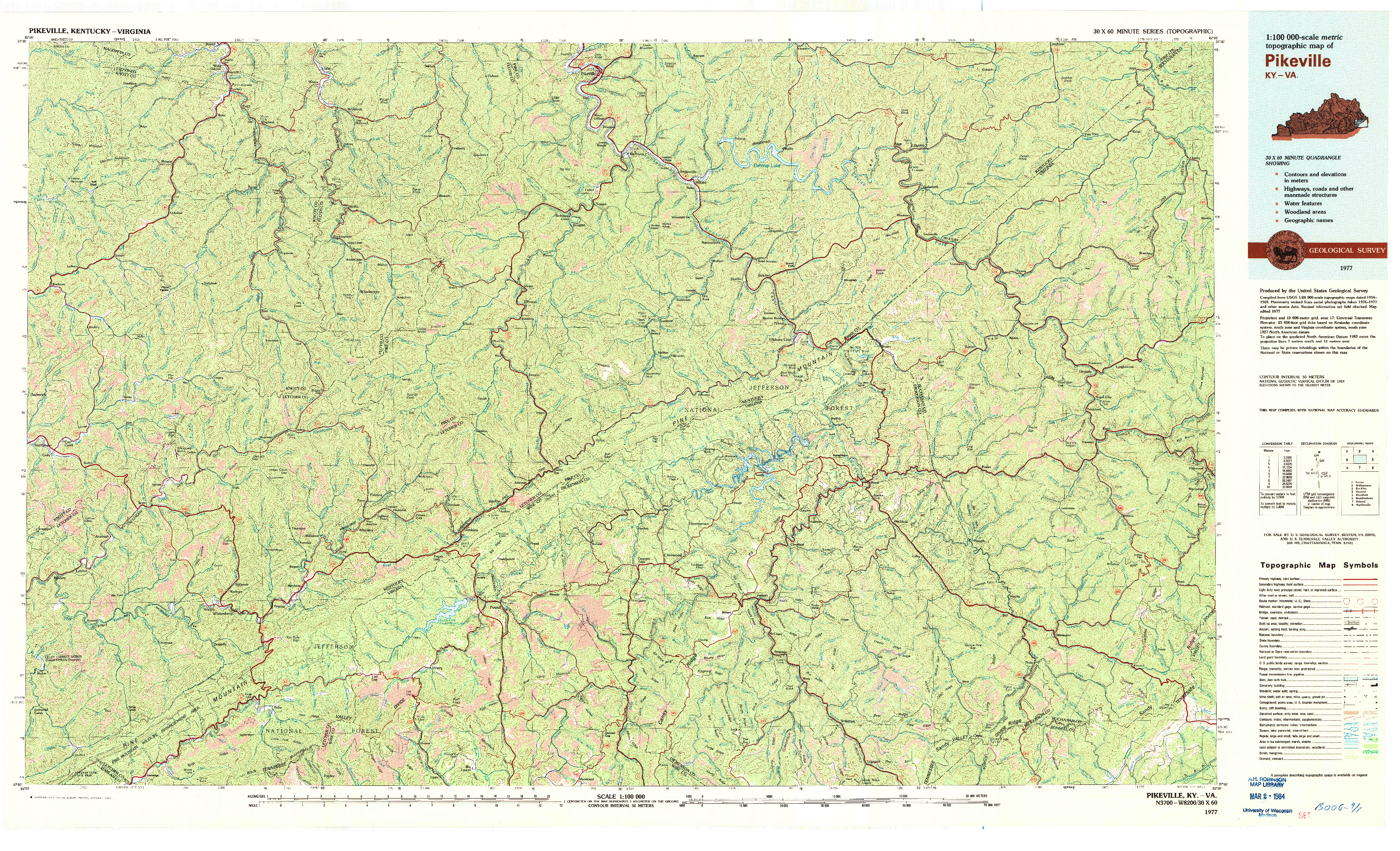 USGS 1:100000-SCALE QUADRANGLE FOR PIKEVILLE, KY 1977