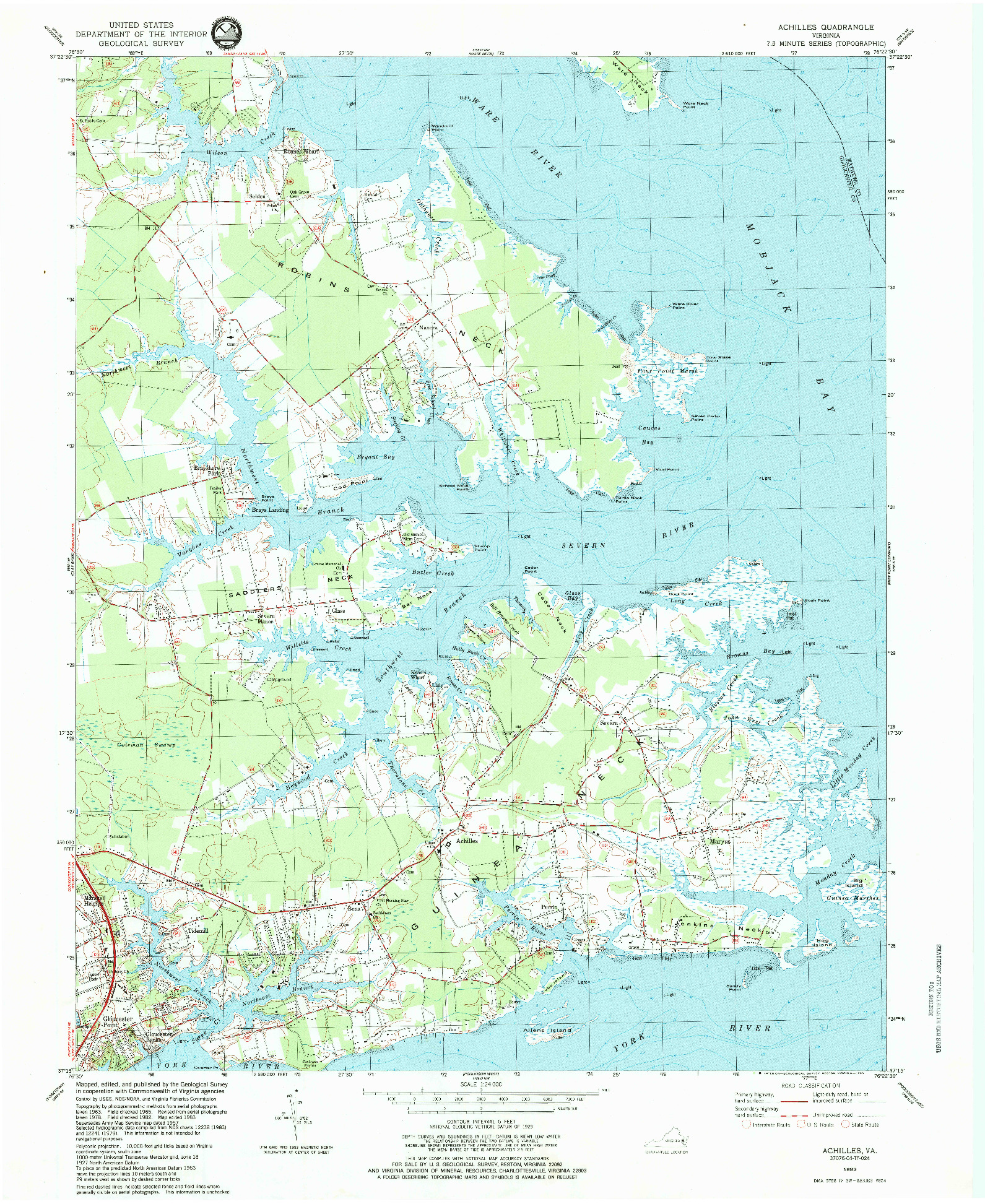 USGS 1:24000-SCALE QUADRANGLE FOR ACHILLES, VA 1983