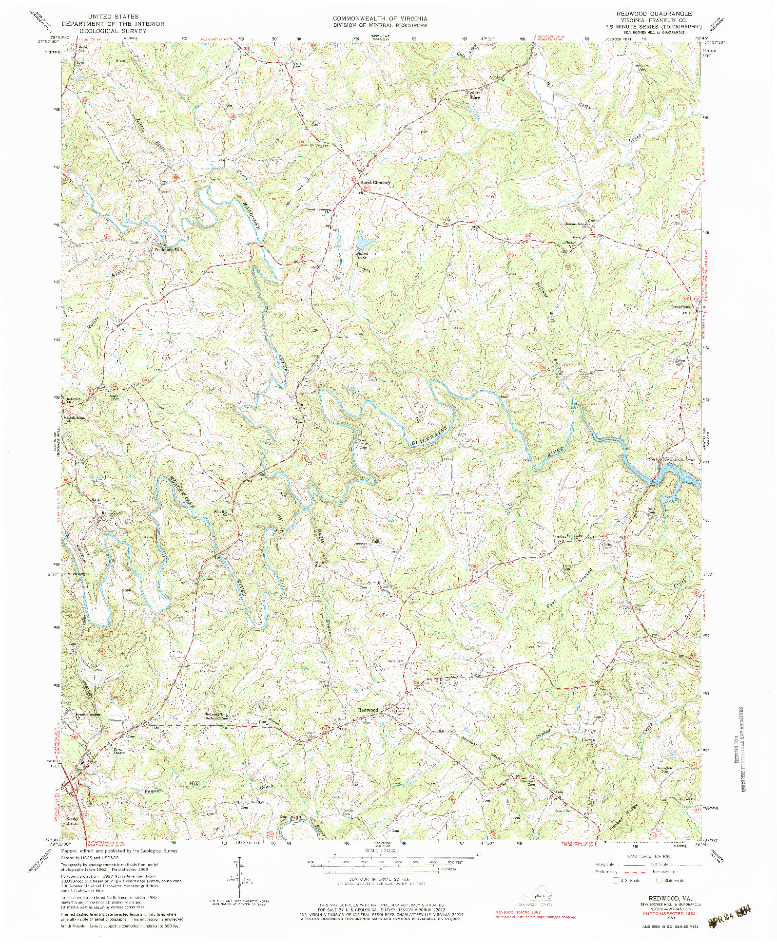 USGS 1:24000-SCALE QUADRANGLE FOR REDWOOD, VA 1963