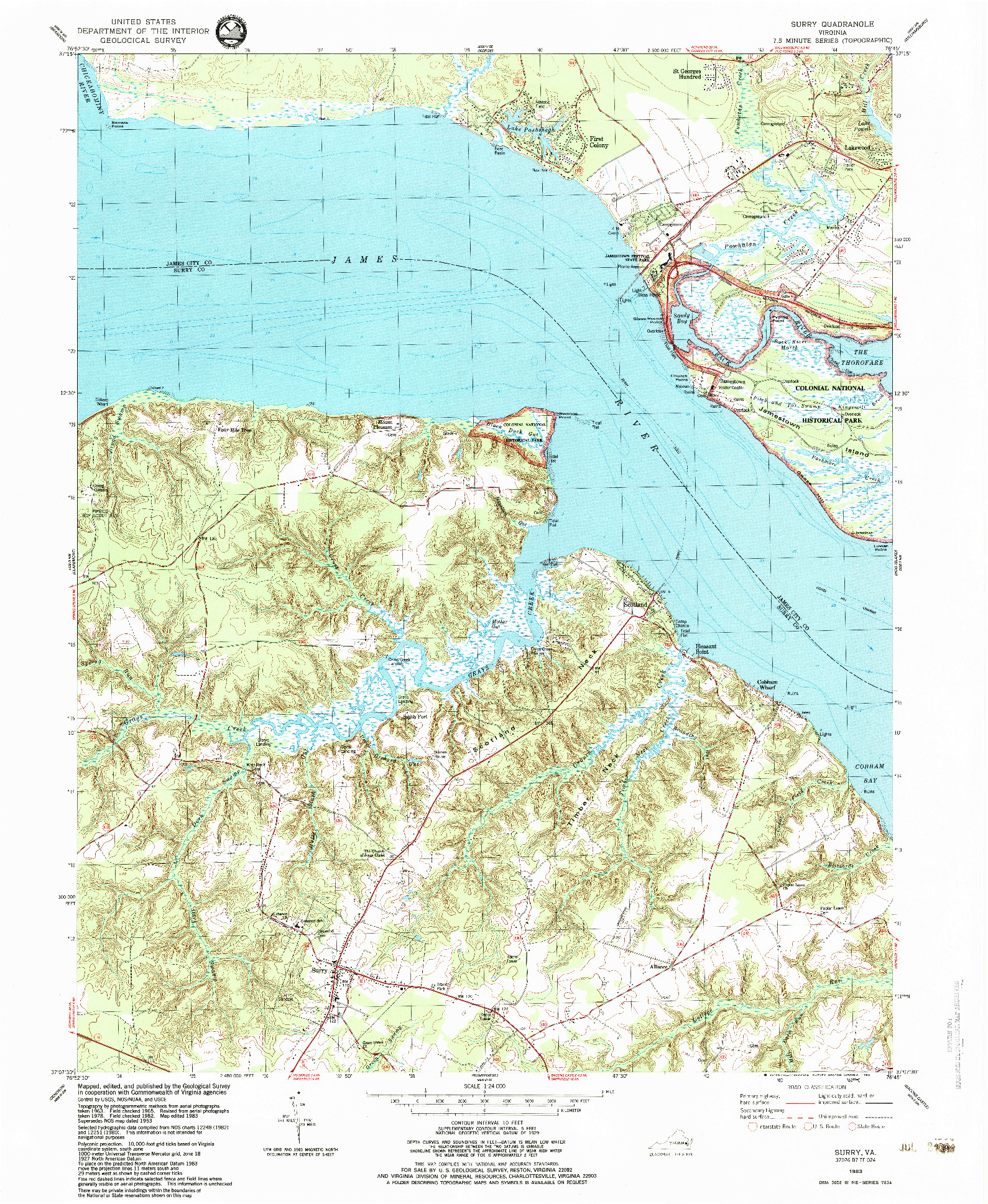 USGS 1:24000-SCALE QUADRANGLE FOR SURRY, VA 1983