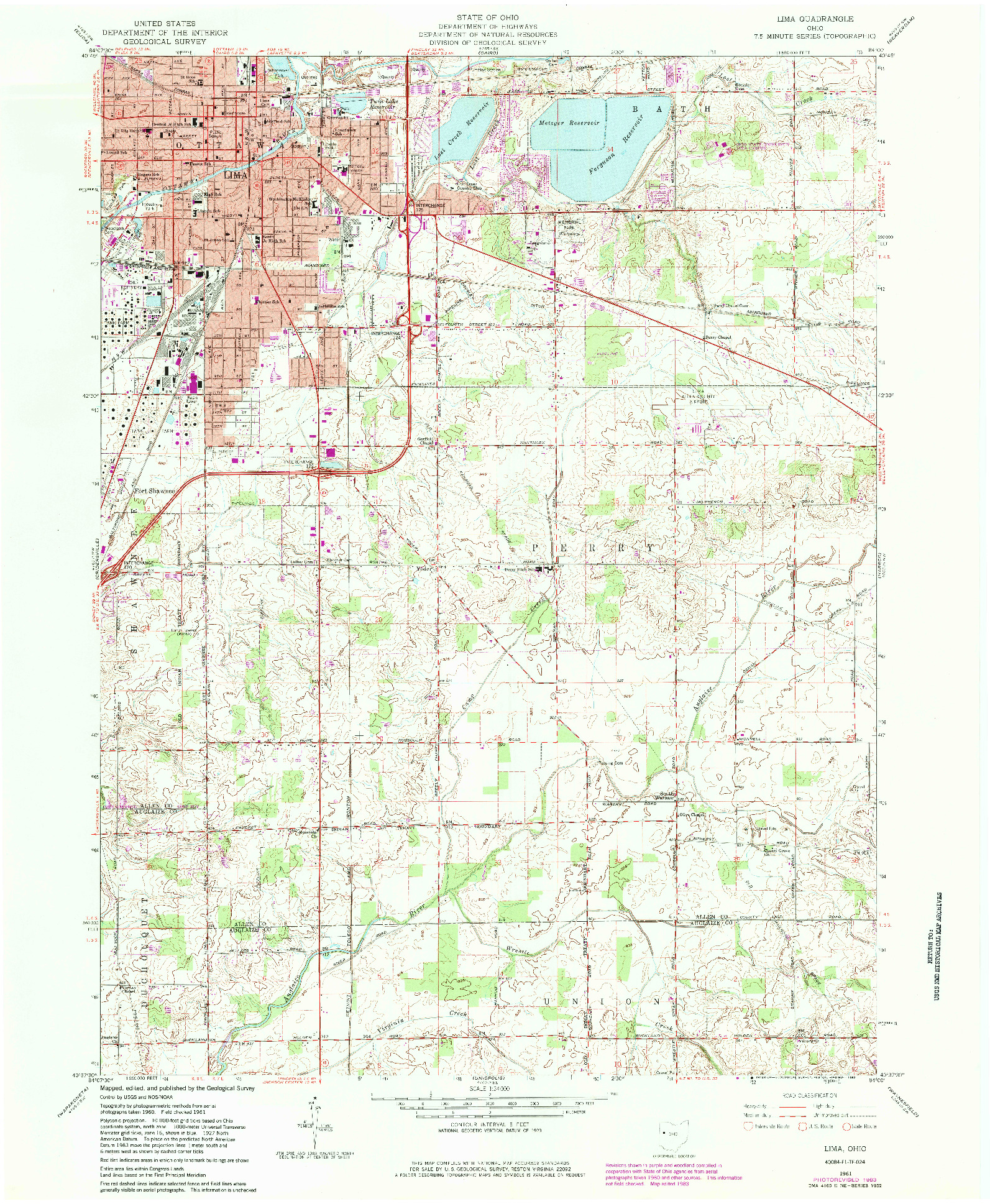 USGS 1:24000-SCALE QUADRANGLE FOR LIMA, OH 1961