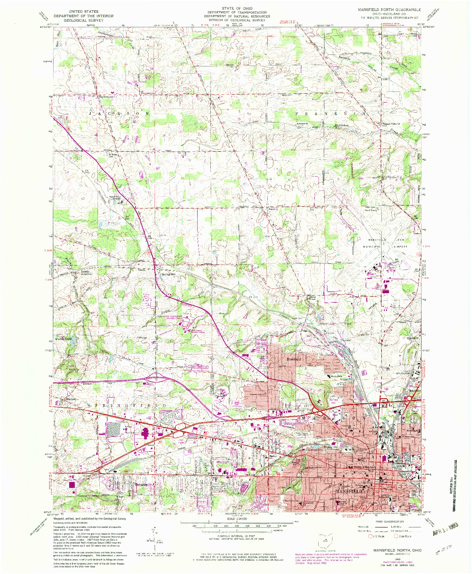 USGS 1:24000-SCALE QUADRANGLE FOR MANSFIELD NORTH, OH 1960