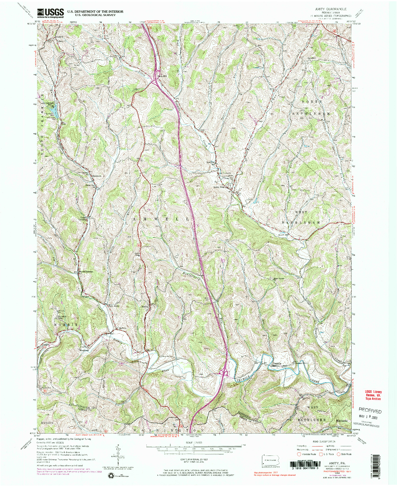 USGS 1:24000-SCALE QUADRANGLE FOR AMITY, PA 1954