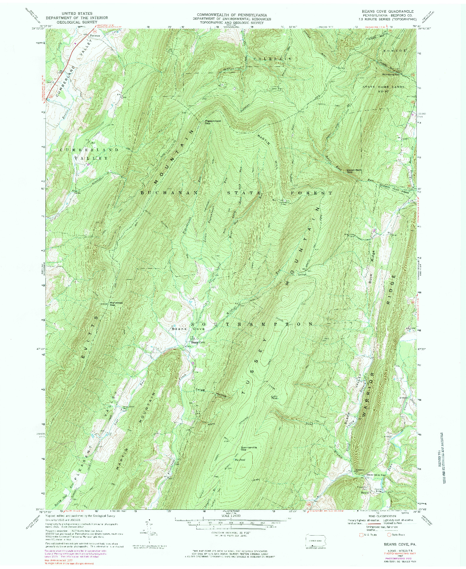 USGS 1:24000-SCALE QUADRANGLE FOR BEANS COVE, PA 1967