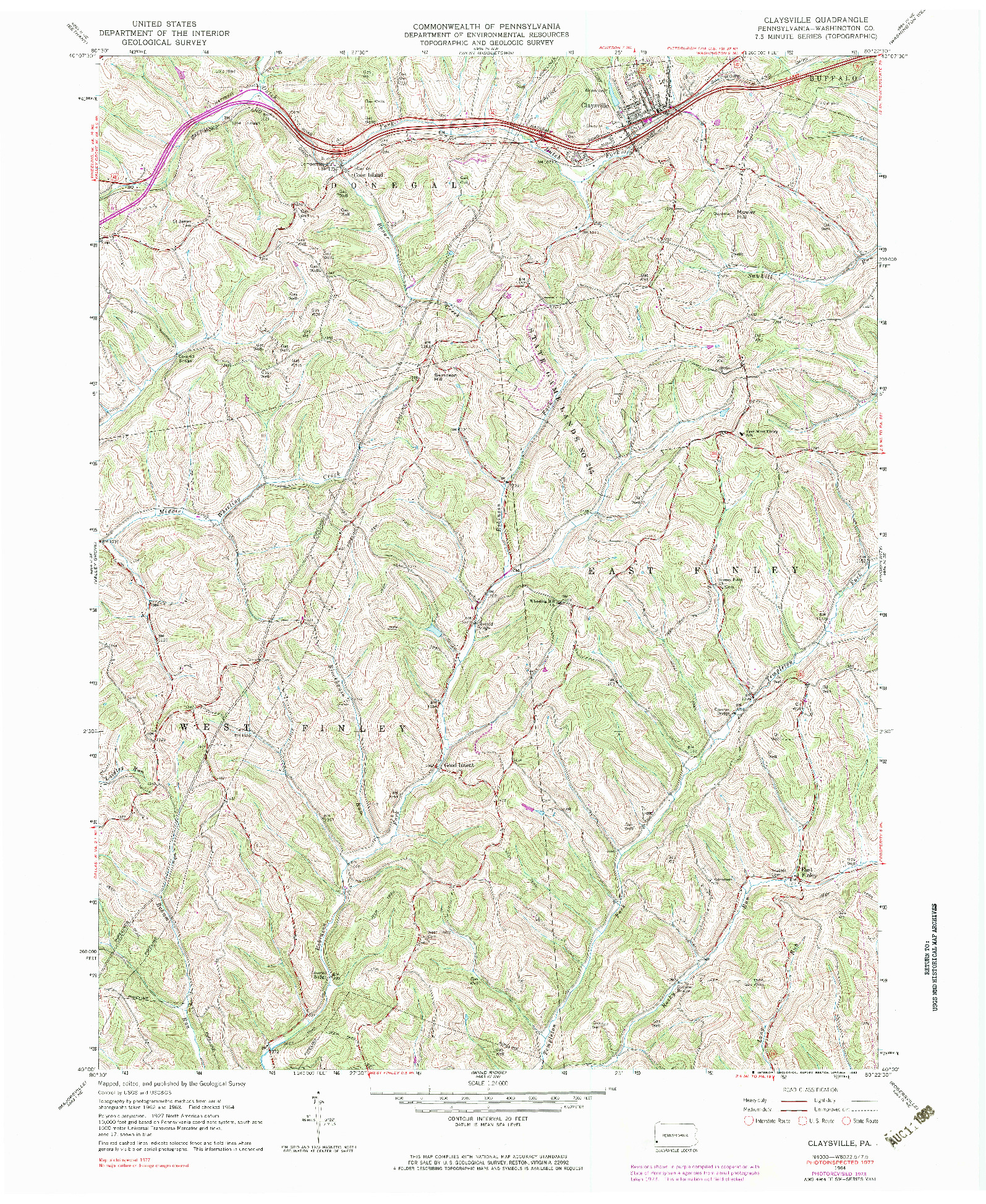 USGS 1:24000-SCALE QUADRANGLE FOR CLAYSVILLE, PA 1964