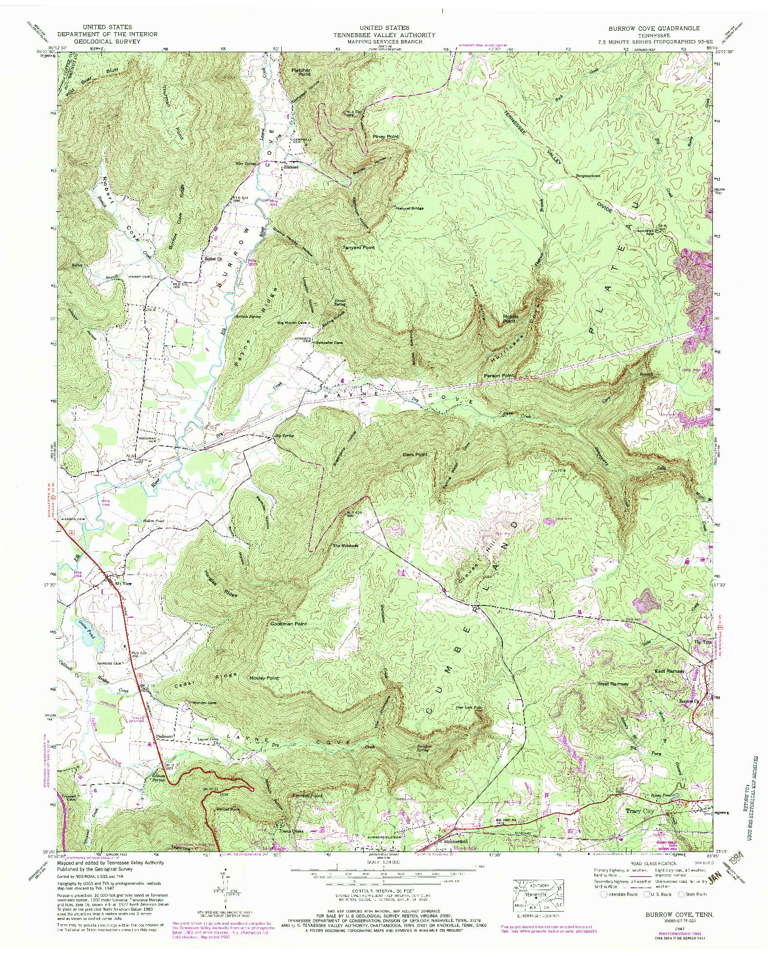 USGS 1:24000-SCALE QUADRANGLE FOR BURROW COVE, TN 1947
