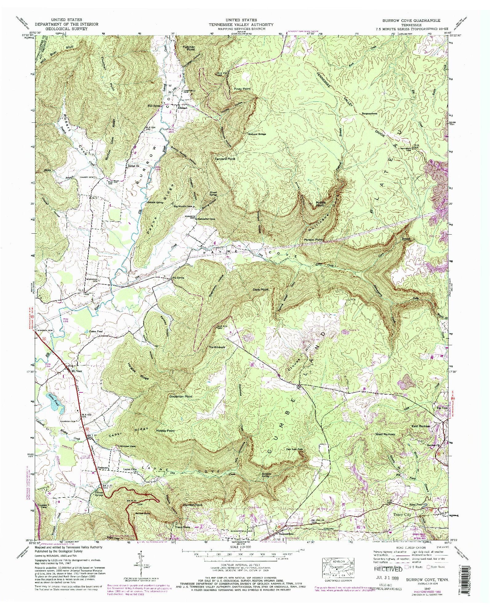 USGS 1:24000-SCALE QUADRANGLE FOR BURROW COVE, TN 1947