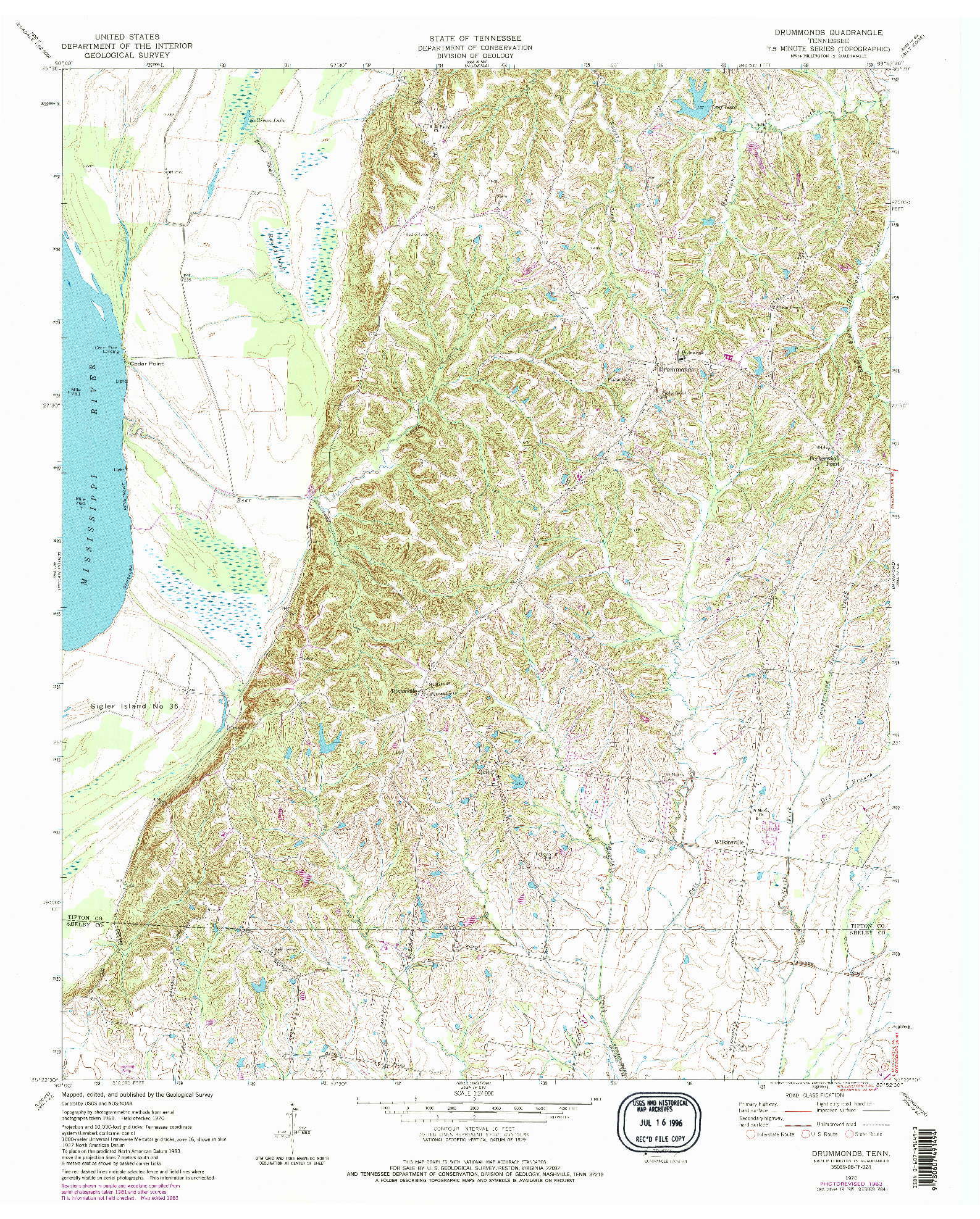 USGS 1:24000-SCALE QUADRANGLE FOR DRUMMONDS, TN 1970