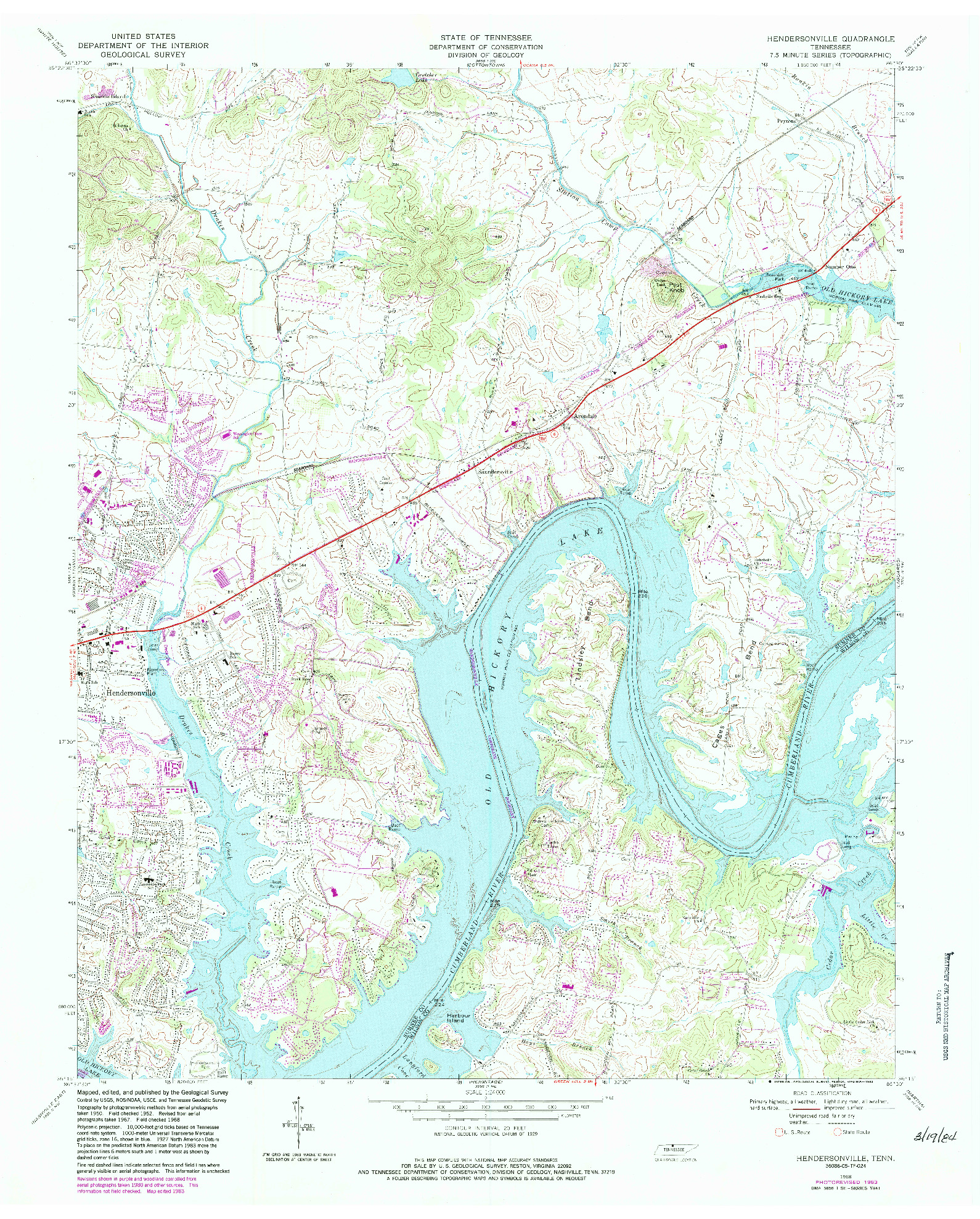 USGS 1:24000-SCALE QUADRANGLE FOR HENDERSONVILLE, TN 1968
