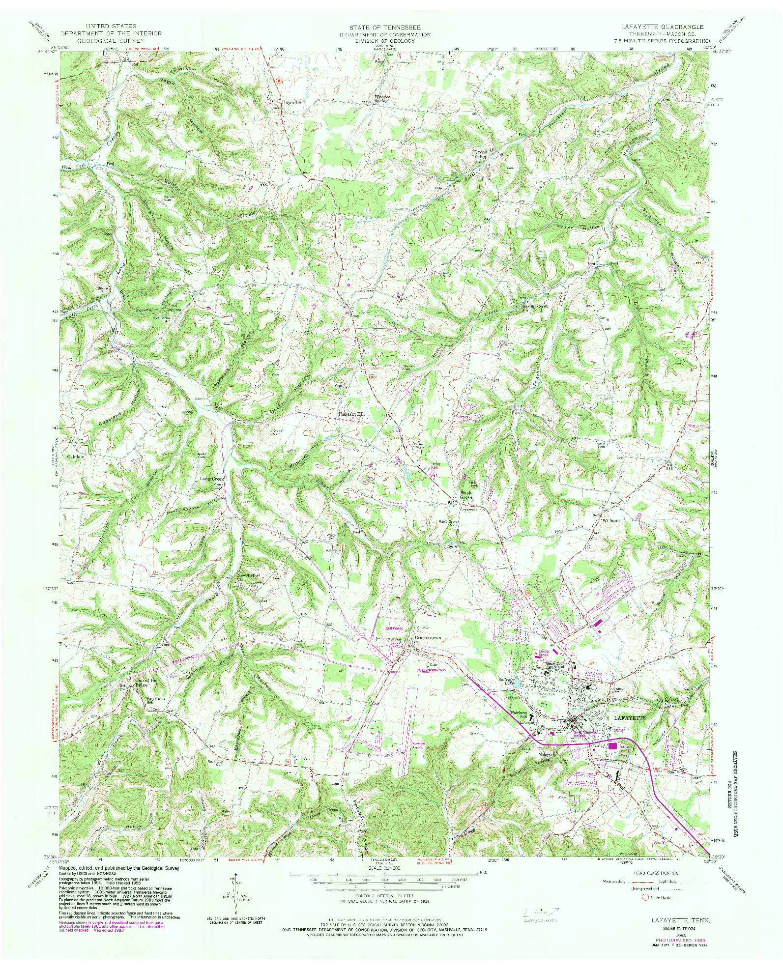 USGS 1:24000-SCALE QUADRANGLE FOR LAFAYETTE, TN 1958