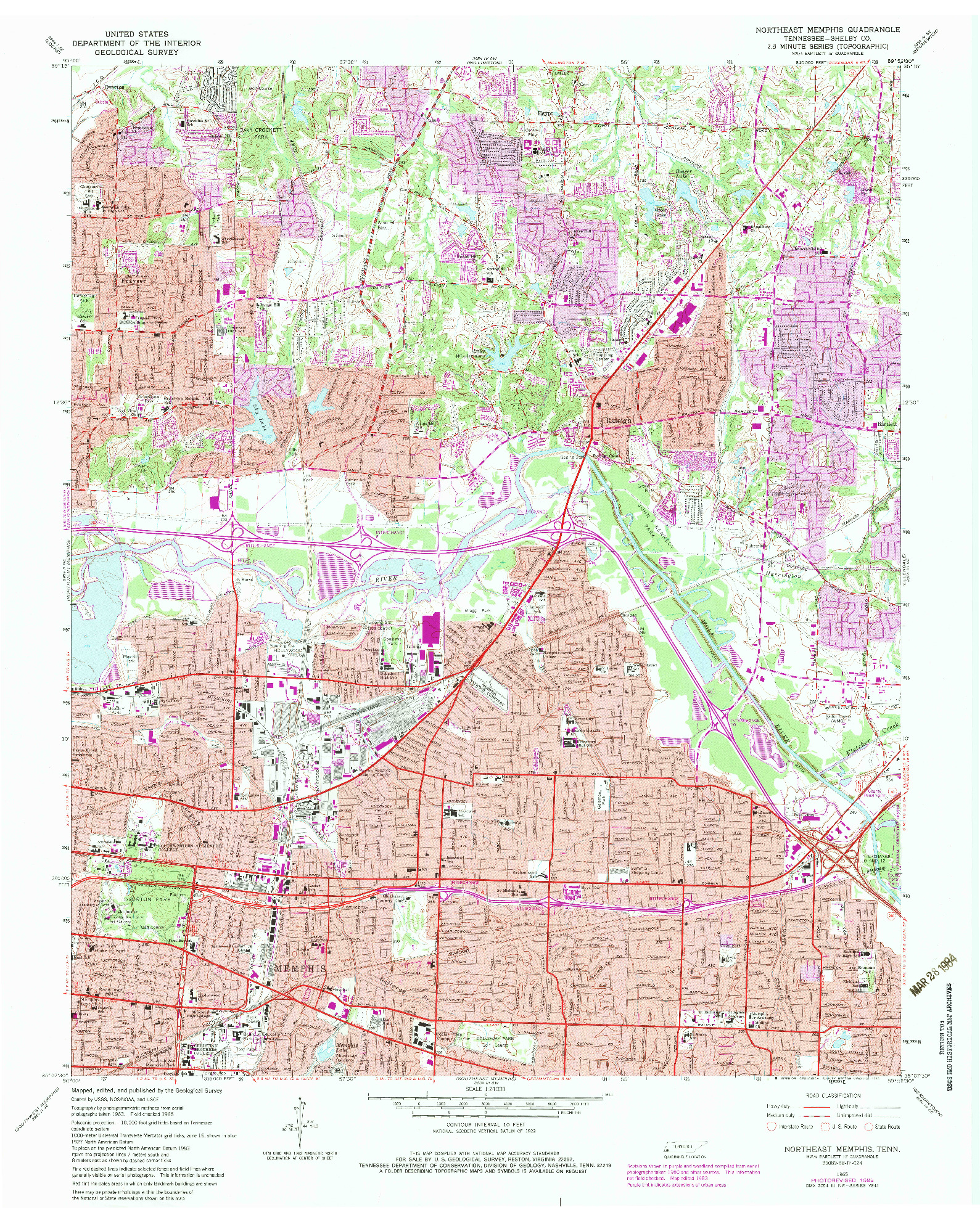 USGS 1:24000-SCALE QUADRANGLE FOR NORTHEAST MEMPHIS, TN 1965