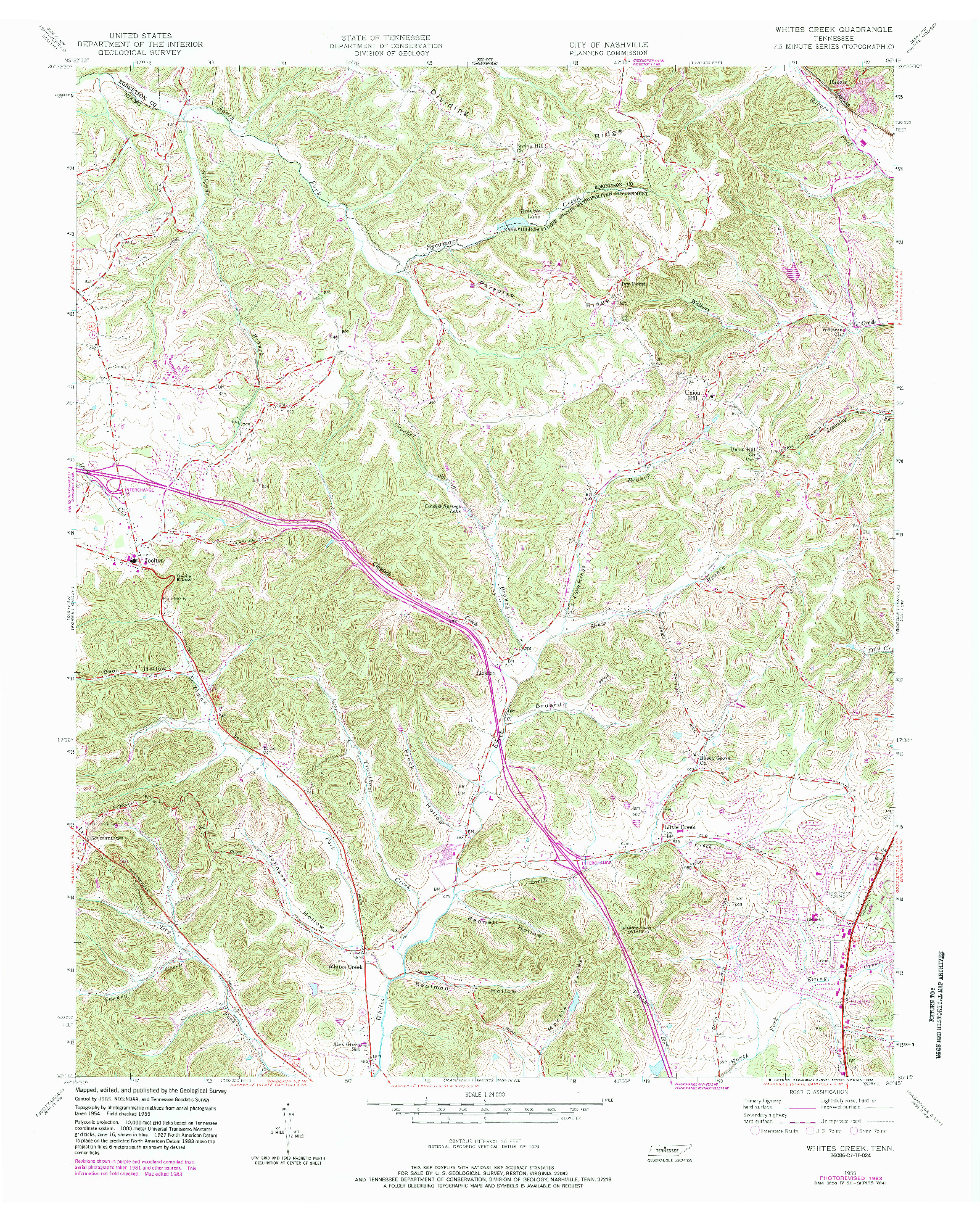 USGS 1:24000-SCALE QUADRANGLE FOR WHITES CREEK, TN 1955