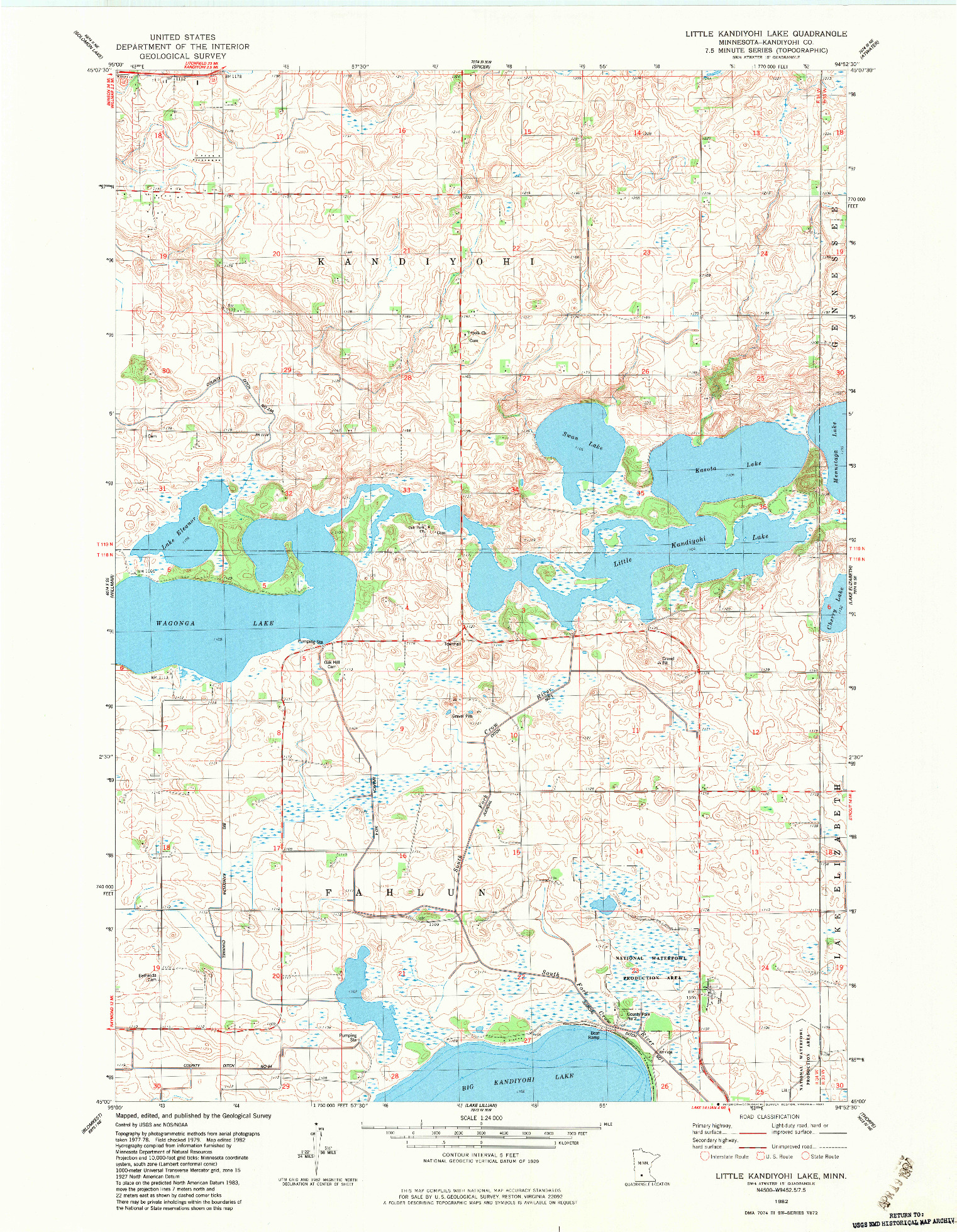 USGS 1:24000-SCALE QUADRANGLE FOR LITTLE KANDIYOHI LAKE, MN 1982