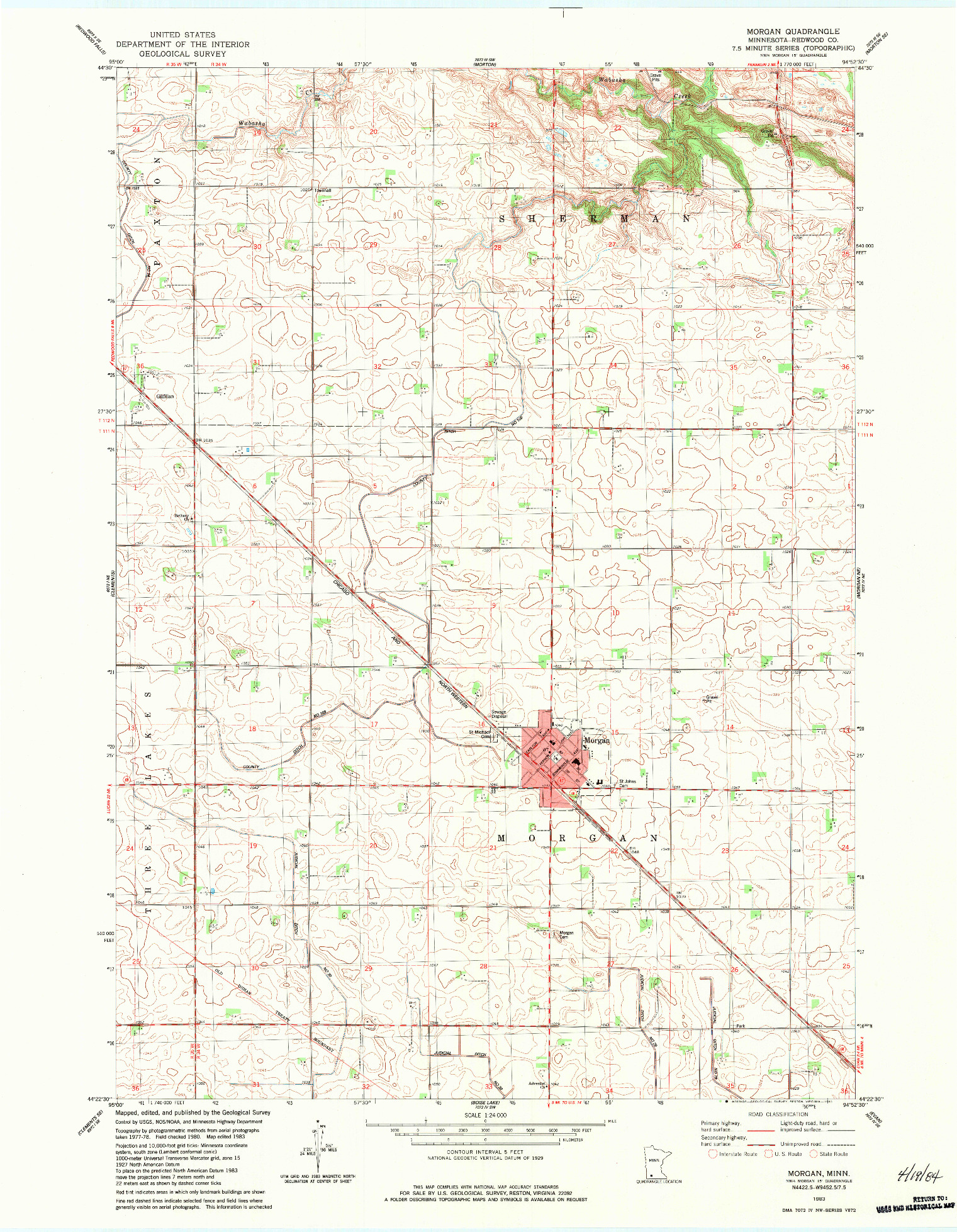 USGS 1:24000-SCALE QUADRANGLE FOR MORGAN, MN 1983