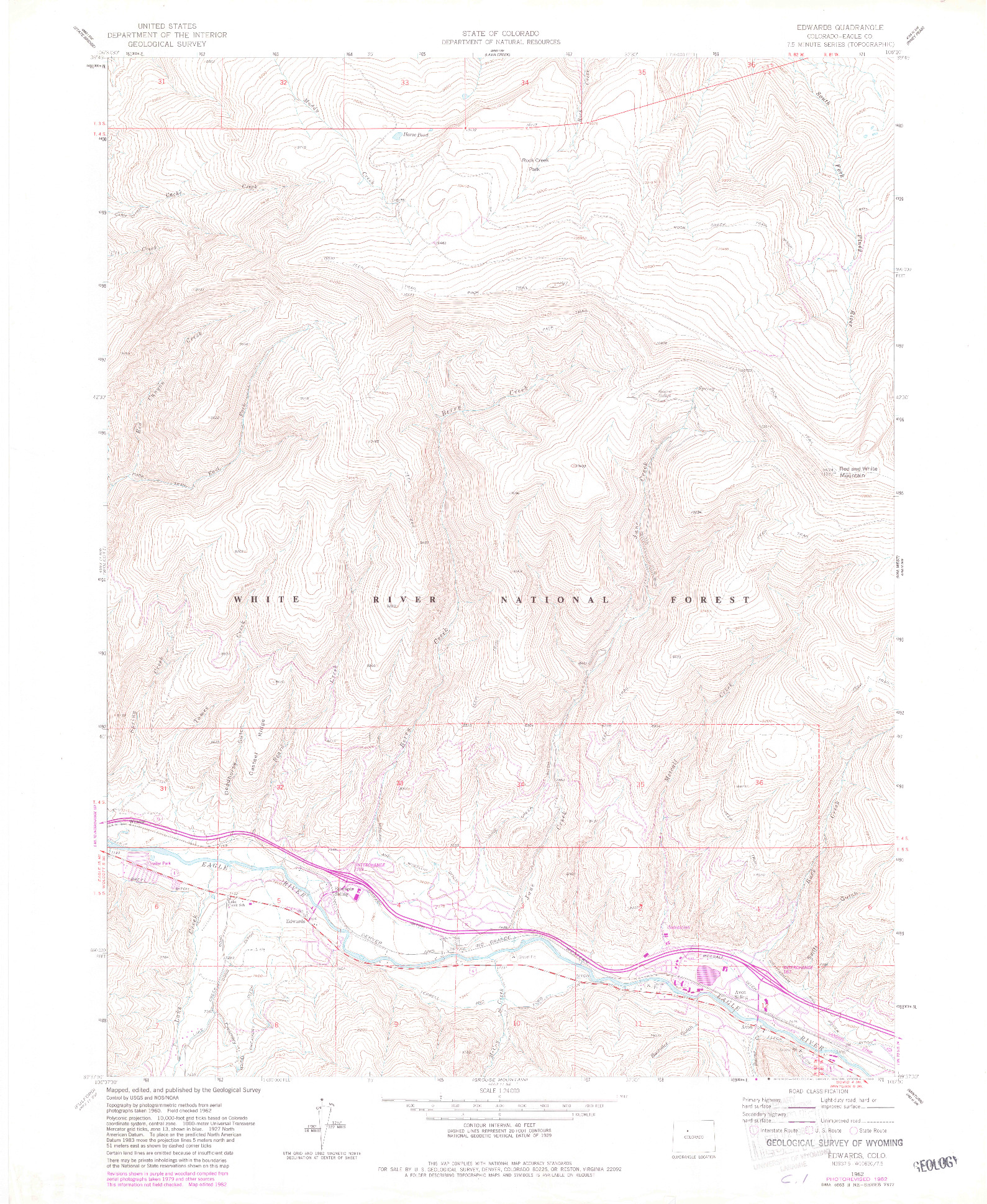 USGS 1:24000-SCALE QUADRANGLE FOR EDWARDS, CO 1962