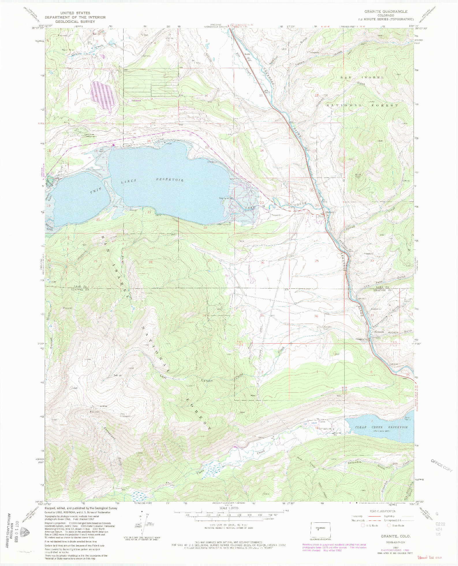 USGS 1:24000-SCALE QUADRANGLE FOR GRANITE, CO 1967