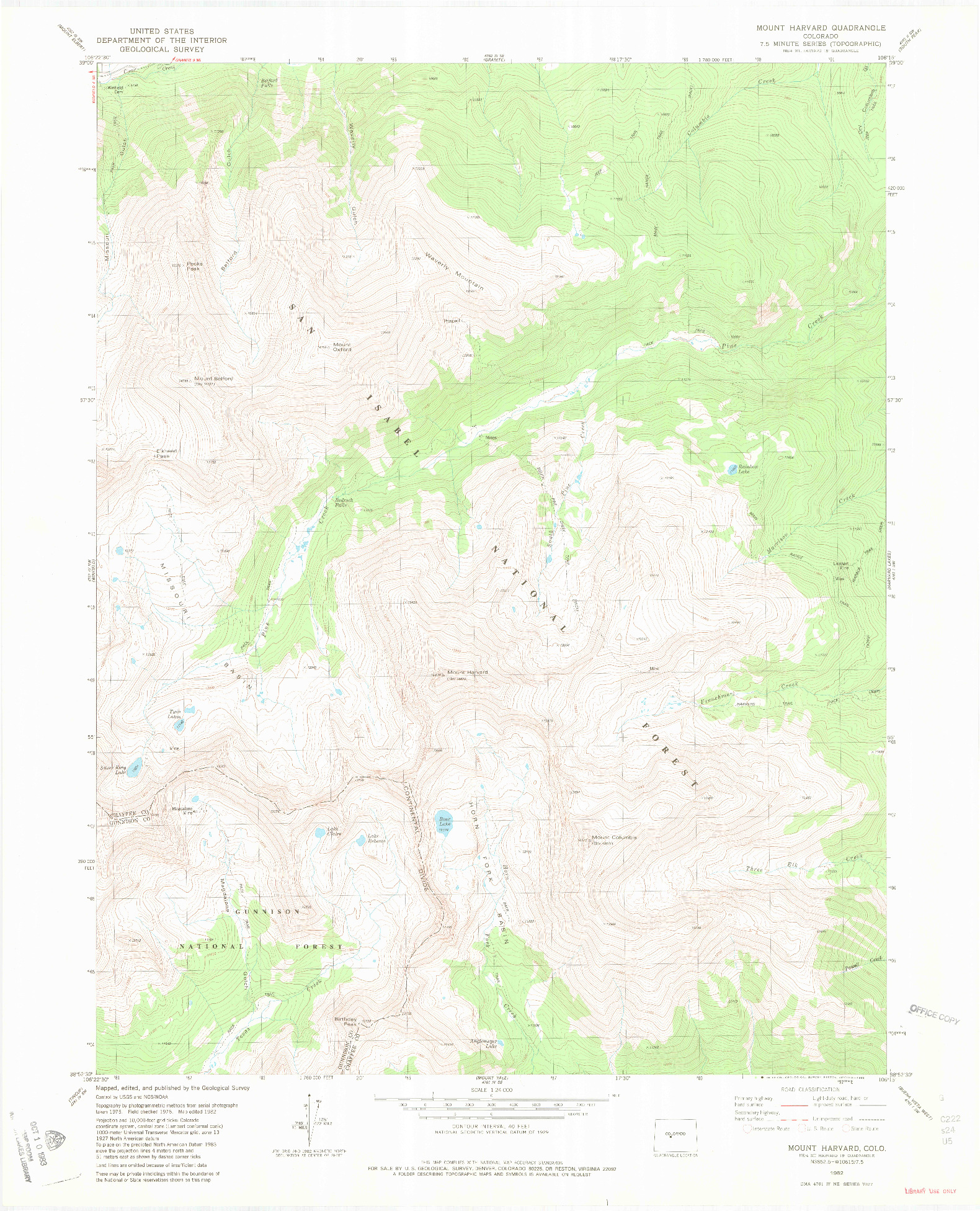 USGS 1:24000-SCALE QUADRANGLE FOR MOUNT HARVARD, CO 1982