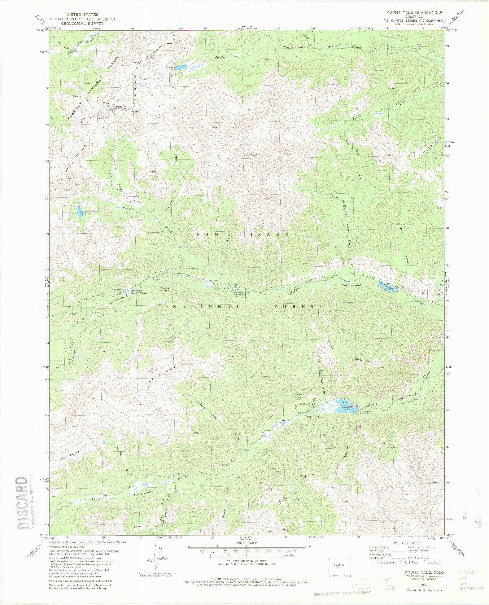 USGS 1:24000-SCALE QUADRANGLE FOR MOUNT YALE, CO 1982