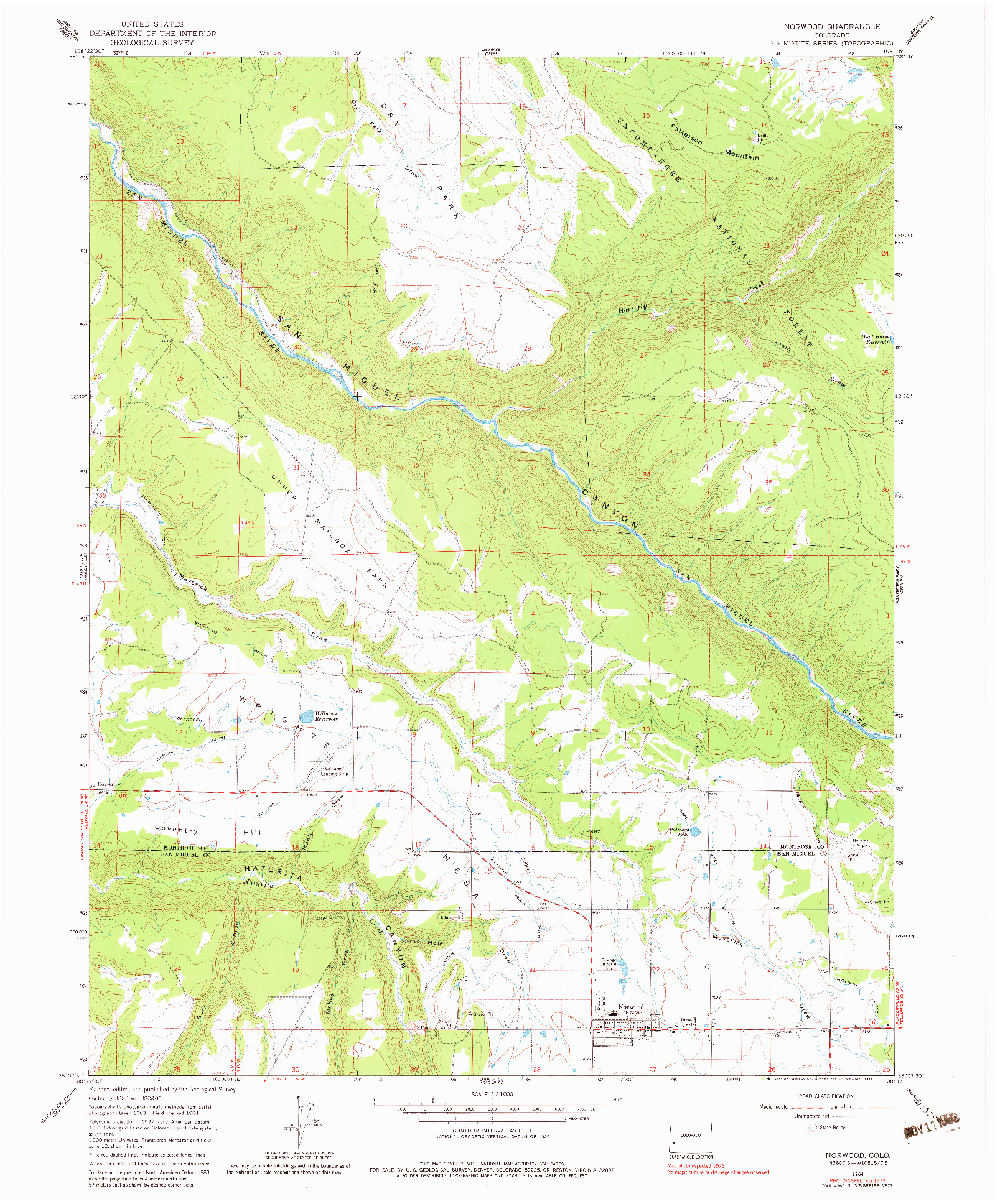 USGS 1:24000-SCALE QUADRANGLE FOR NORWOOD, CO 1964