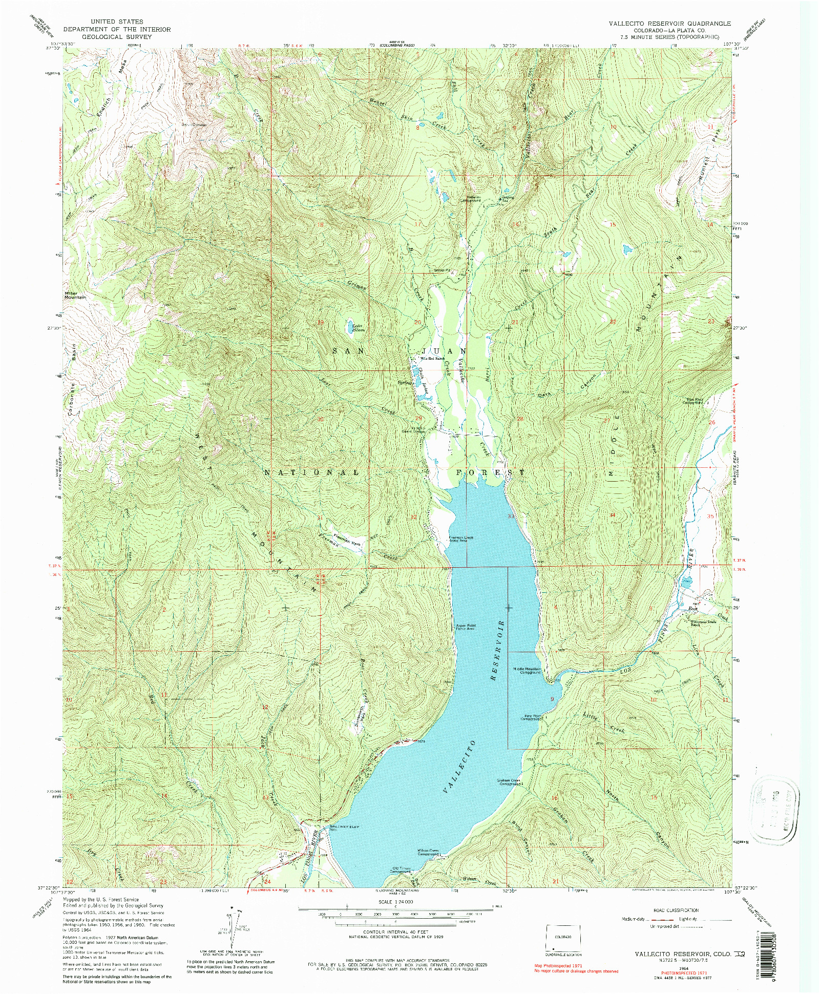 USGS 1:24000-SCALE QUADRANGLE FOR VALLECITO RESERVOIR, CO 1964