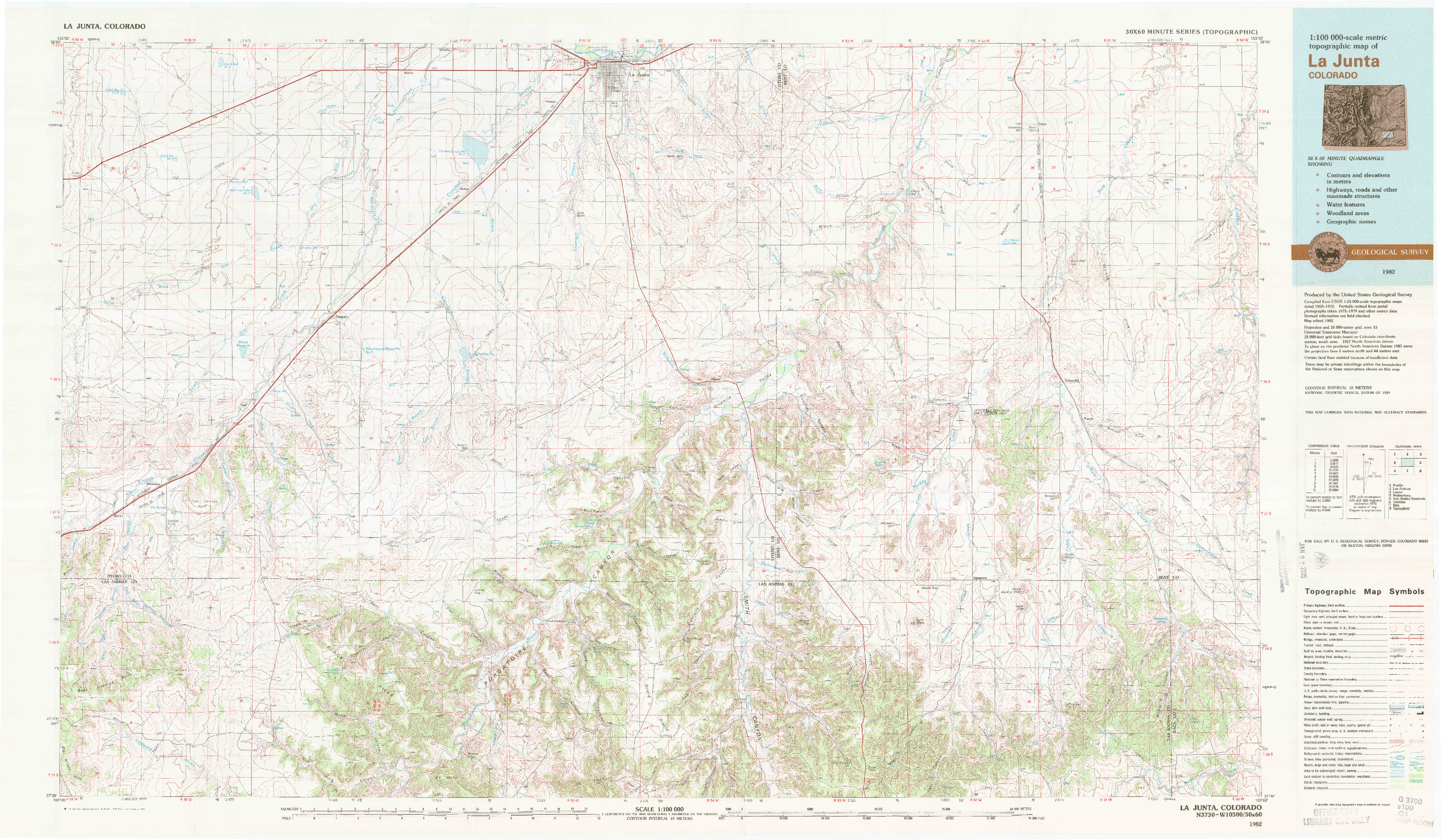 USGS 1:100000-SCALE QUADRANGLE FOR LA JUNTA, CO 1982