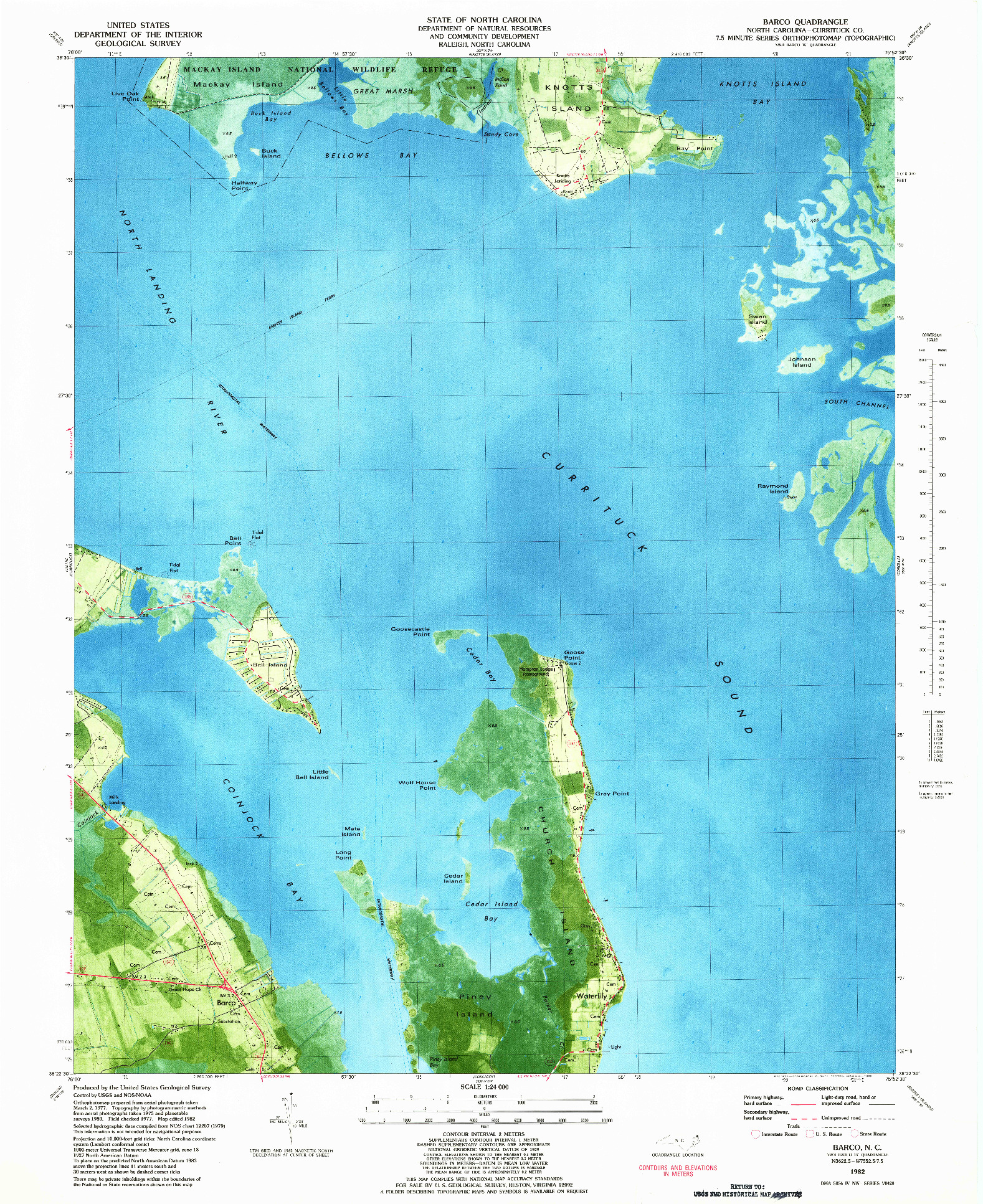 USGS 1:24000-SCALE QUADRANGLE FOR BARCO, NC 1982