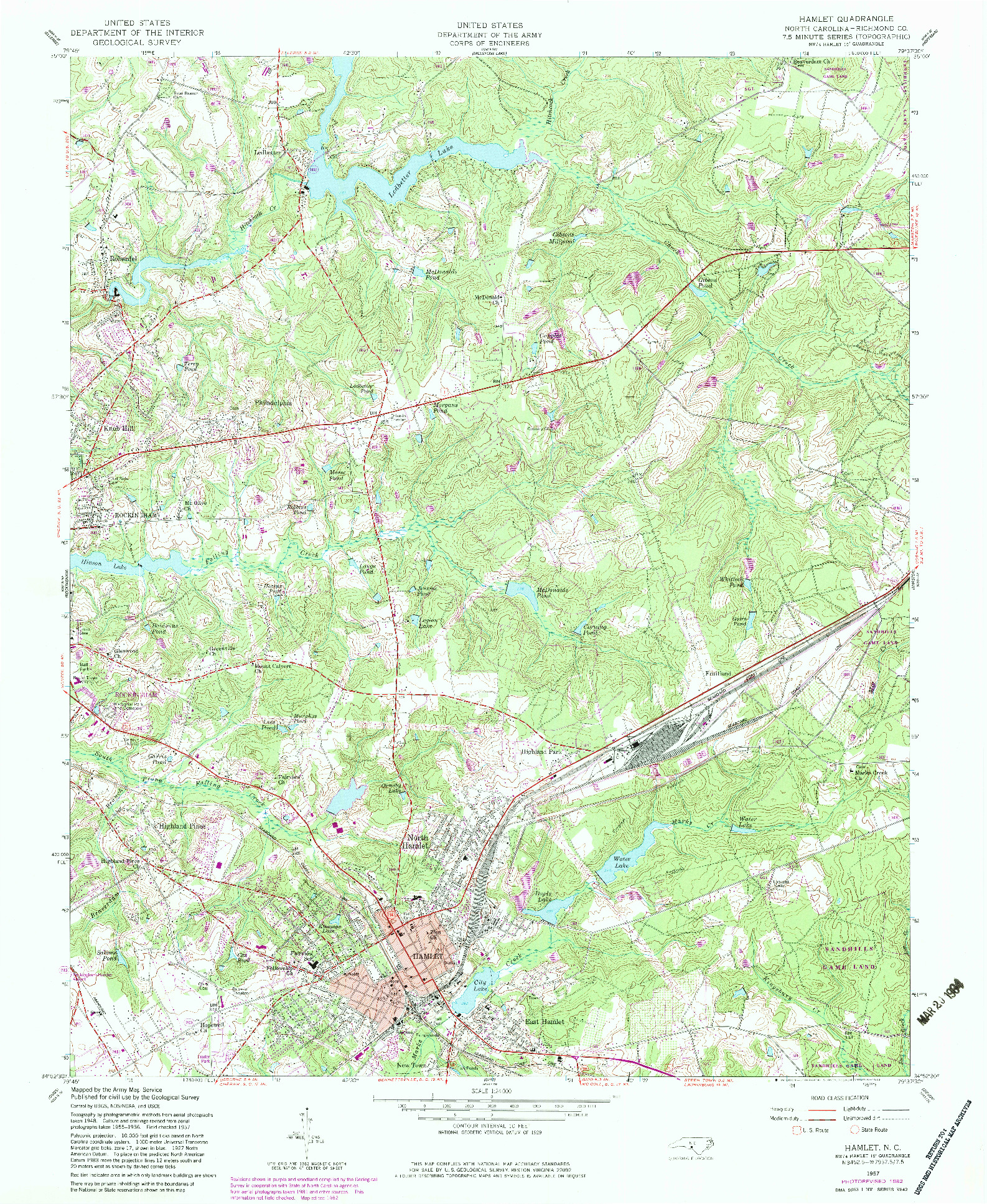 USGS 1:24000-SCALE QUADRANGLE FOR HAMLET, NC 1957