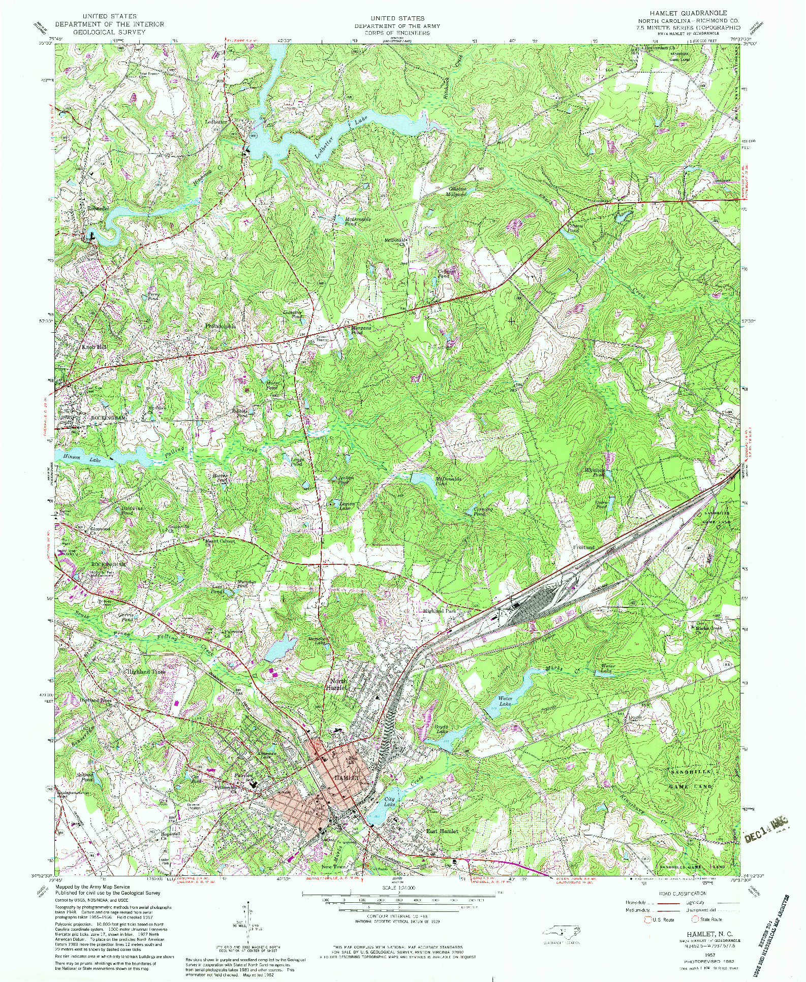 USGS 1:24000-SCALE QUADRANGLE FOR HAMLET, NC 1957