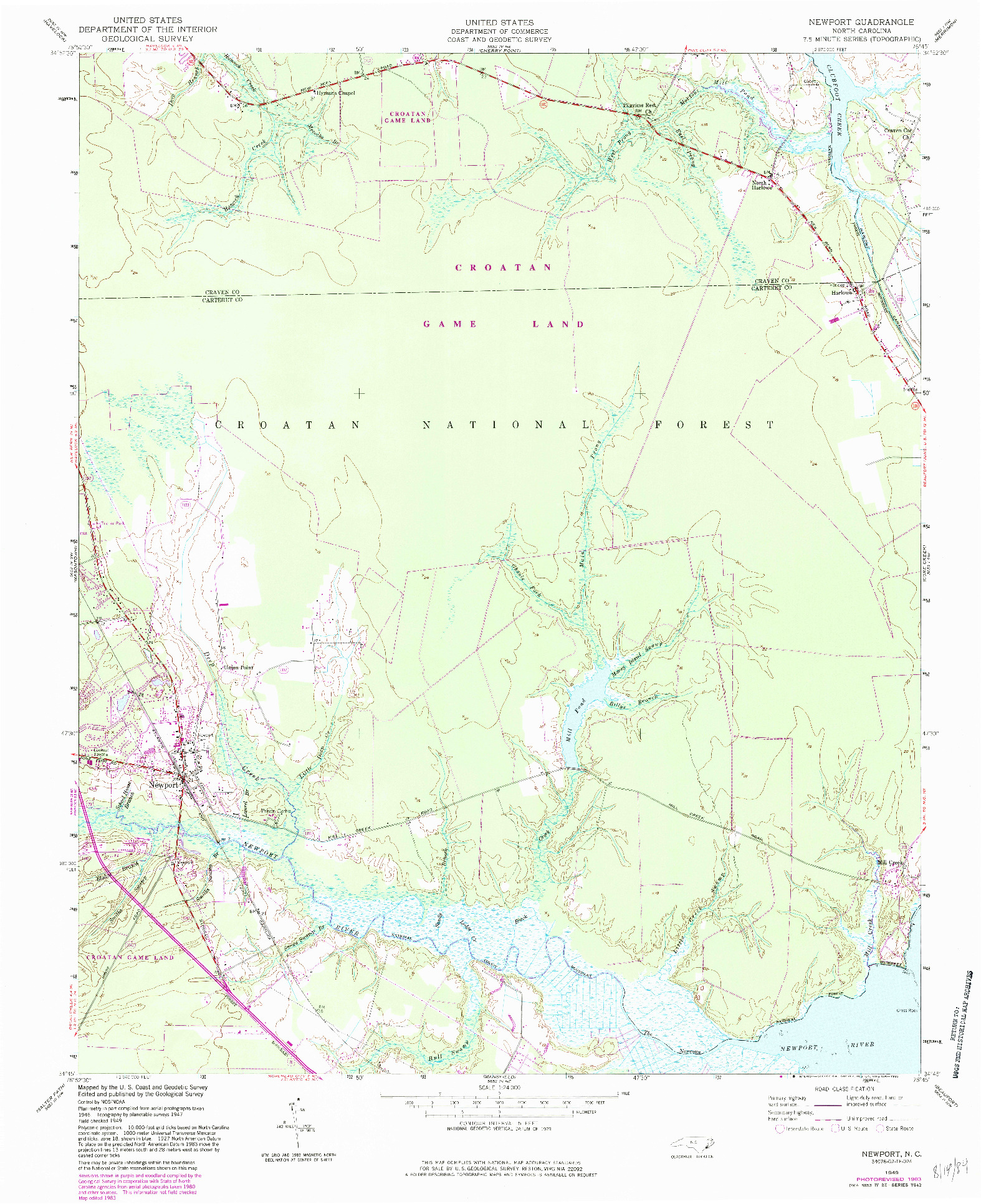 USGS 1:24000-SCALE QUADRANGLE FOR NEWPORT, NC 1949