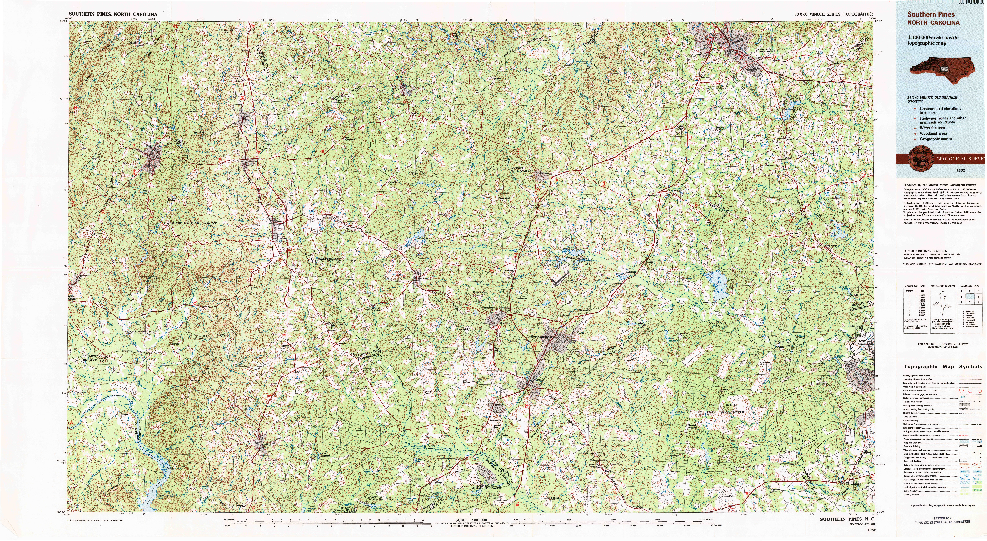 USGS 1:100000-SCALE QUADRANGLE FOR SOUTHERN PINES, NC 1982