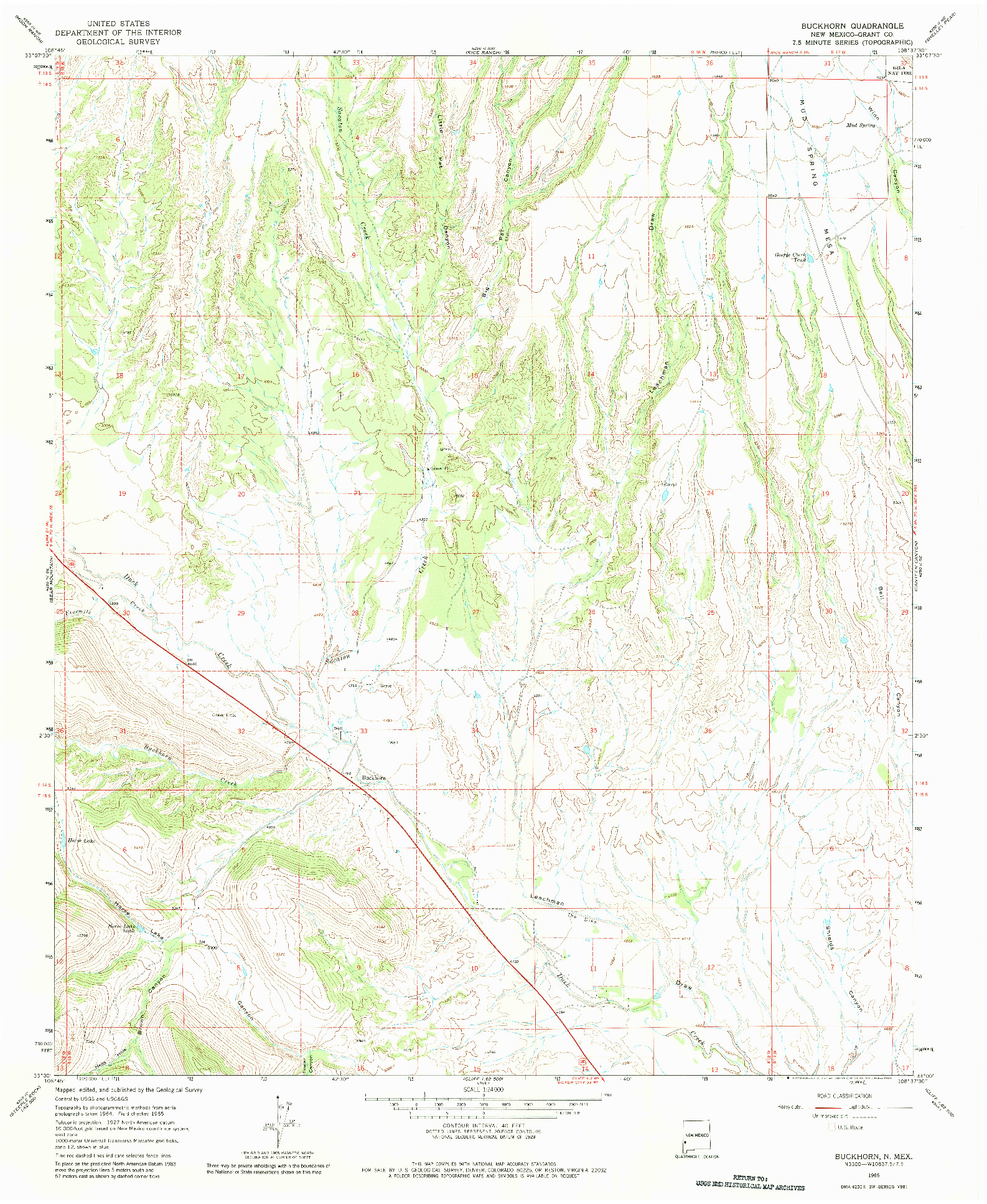 USGS 1:24000-SCALE QUADRANGLE FOR BUCKHORN, NM 1965